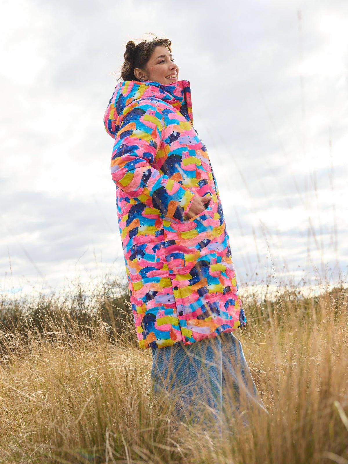 Neon Flow Longline Hooded Puffer Jacket (PREORDER)