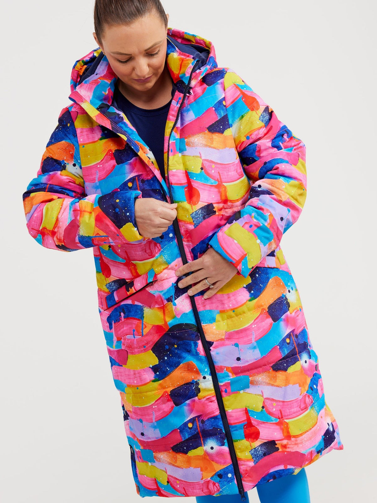 Neon Flow Longline Hooded Puffer Jacket (PREORDER)