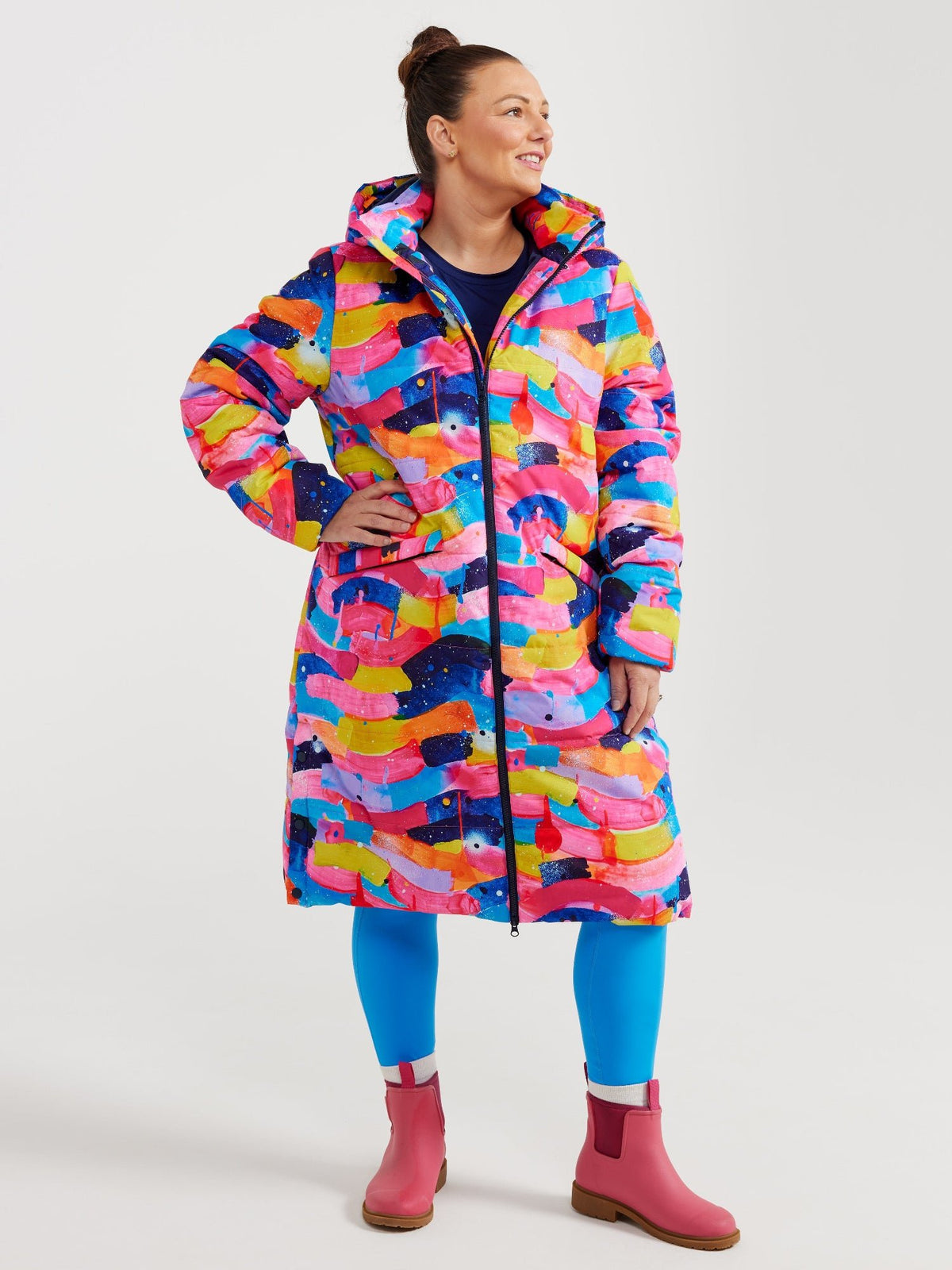 Neon Flow Longline Hooded Puffer Jacket (PREORDER)