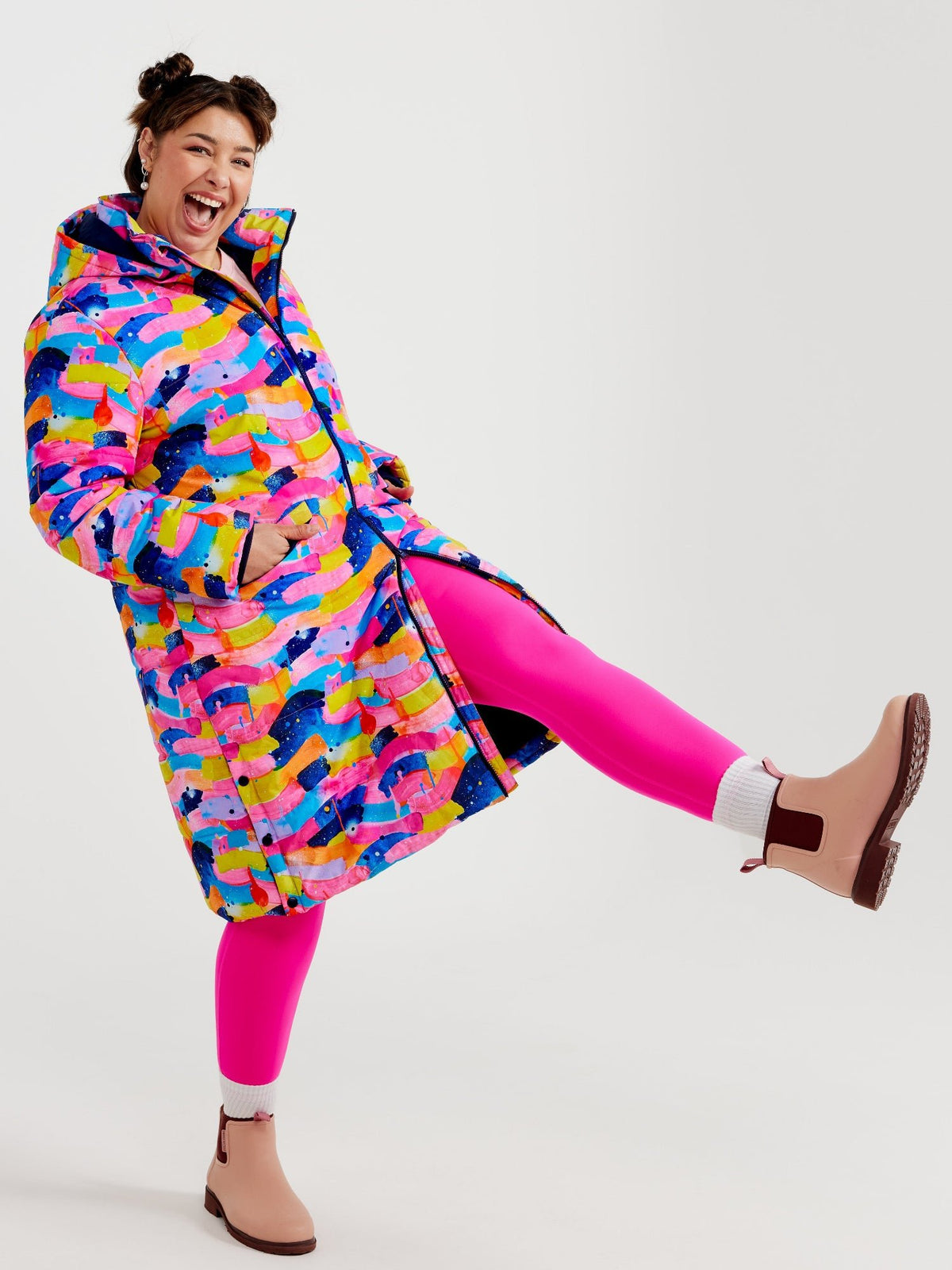Neon Flow Longline Hooded Puffer Jacket (PREORDER)