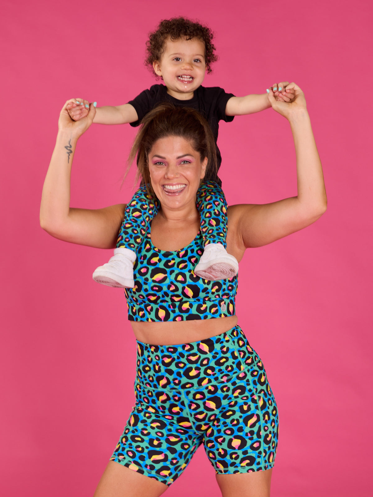 Neon Leopard Everyday Shortie Biker Shorts - leopard print matching outfits mum children