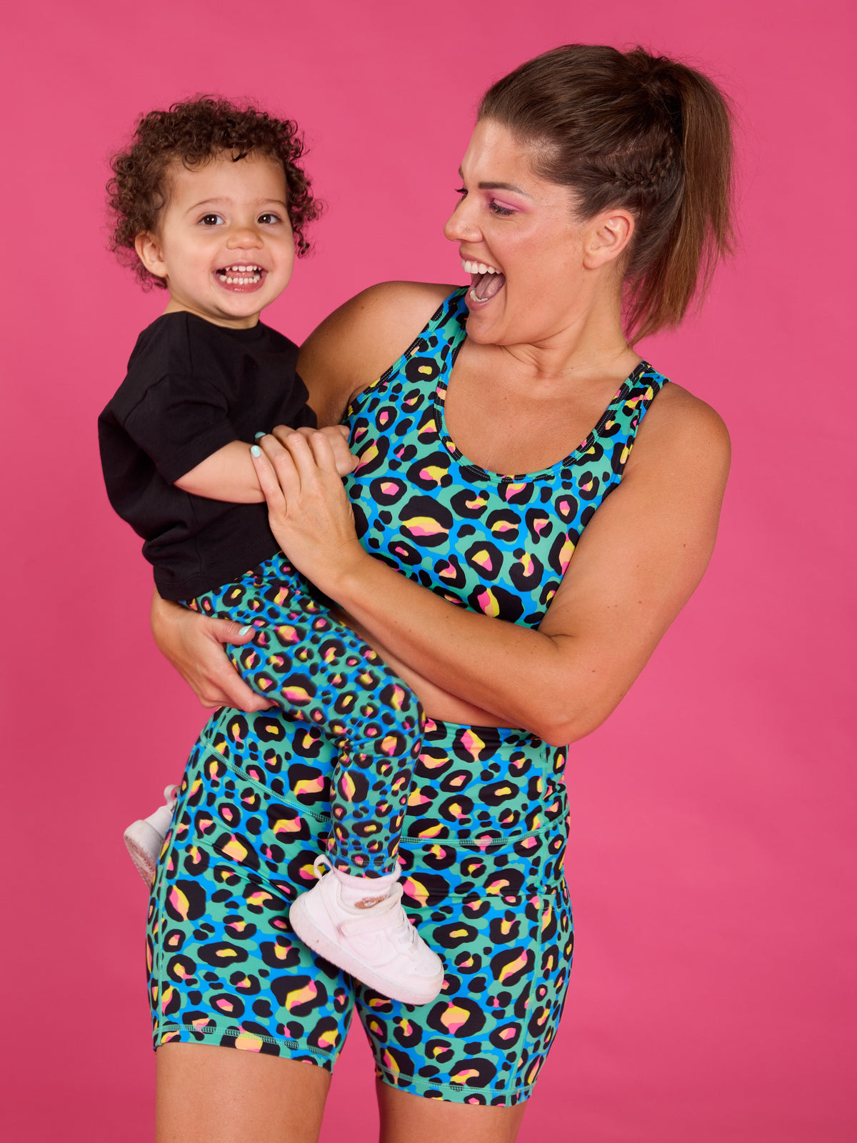 Neon Leopard Everyday Shortie Biker Shorts - matching outfits mum children