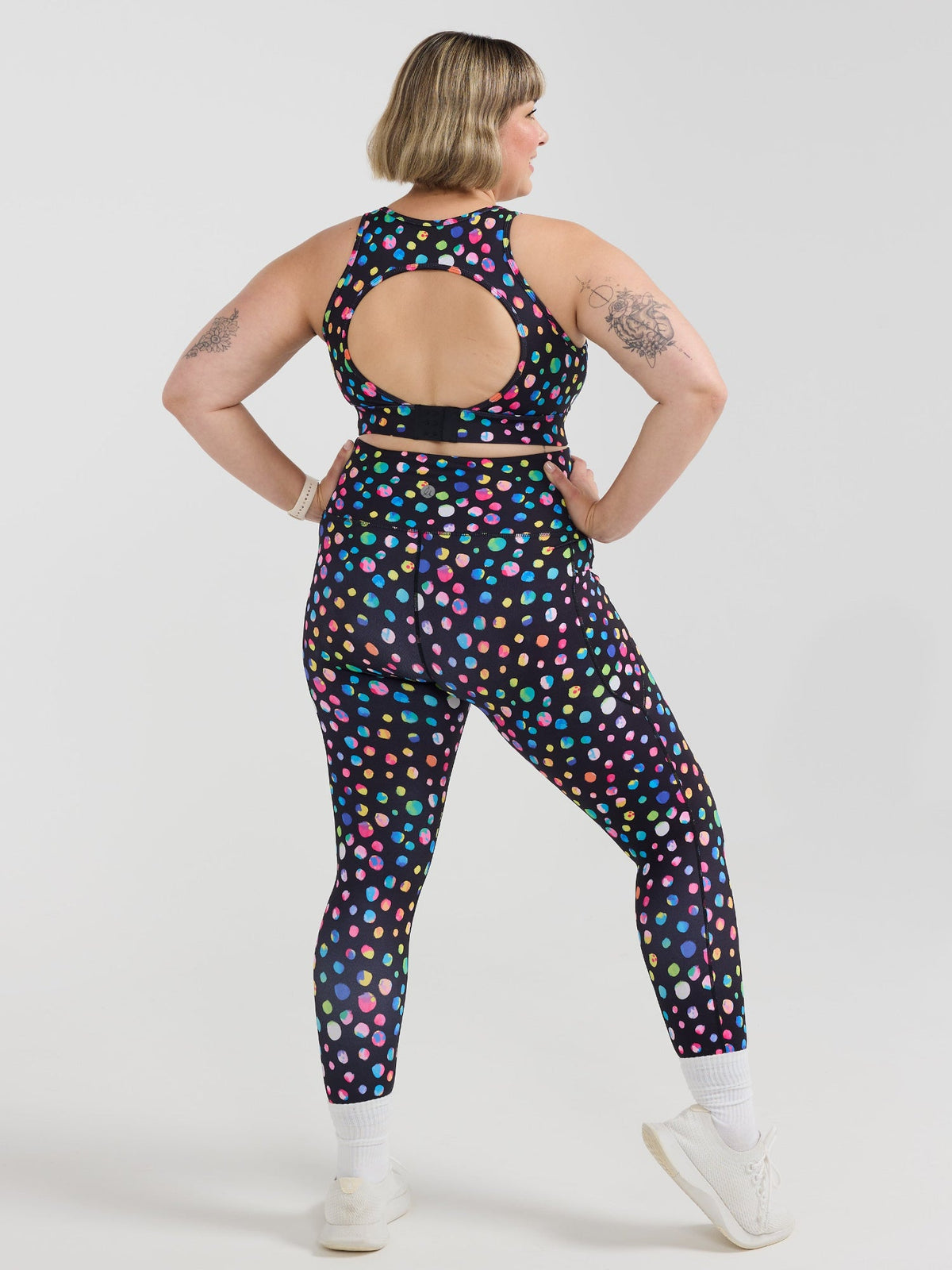 Night Polka Everyday Legging - 7/8 length - Back view high waisted leggings with pockets sculpting fit