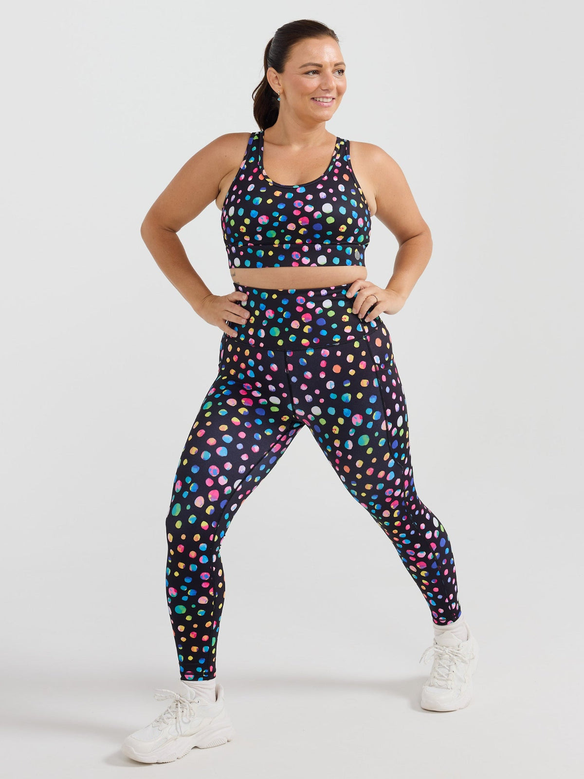 Night Polka Everyday Legging - 7/8 length - Womens high waisted leggings with pockets supportive fit