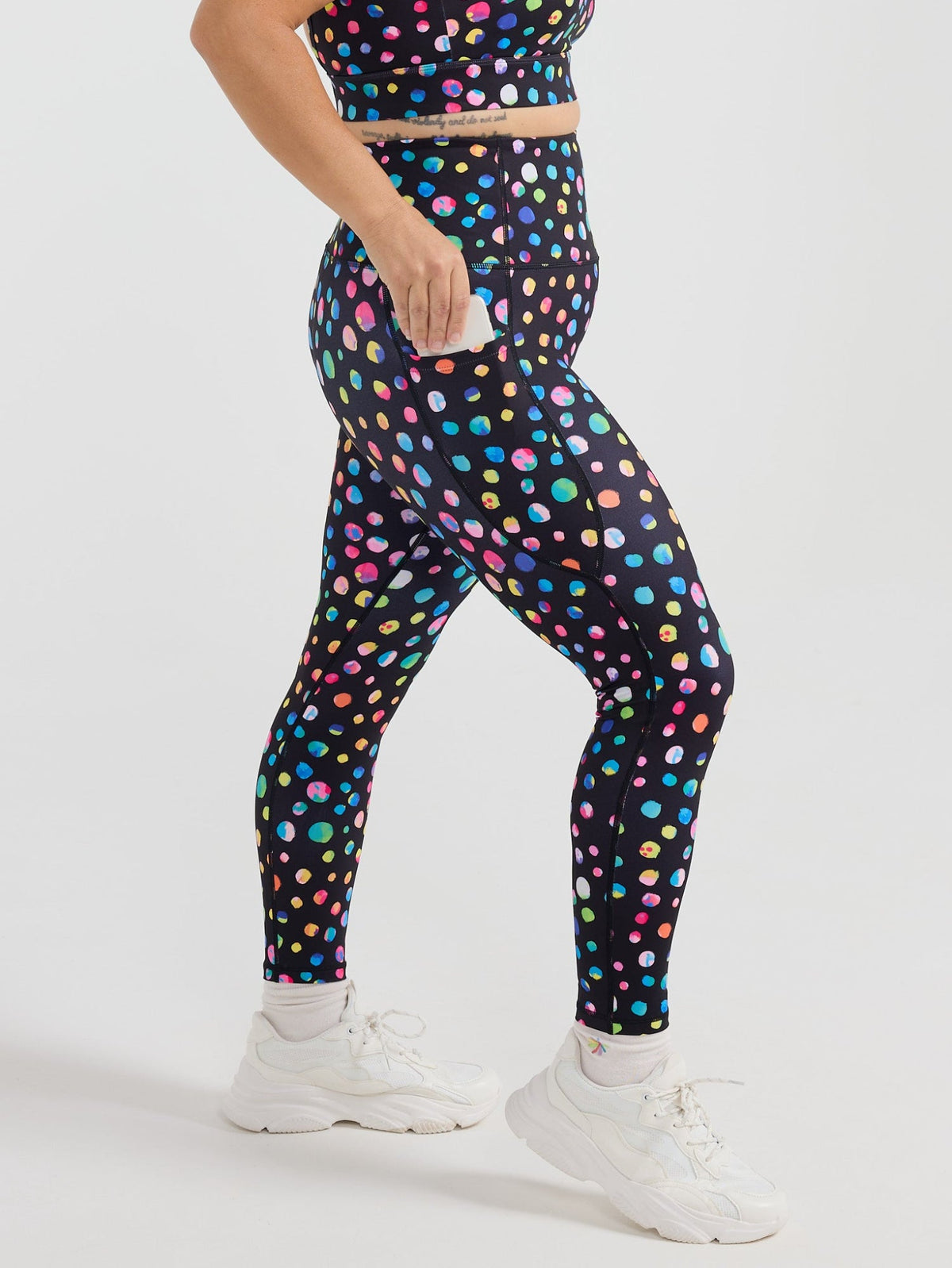 Night Polka Everyday Legging - 7/8 length -High waisted leggings squat proof with deep side pockets