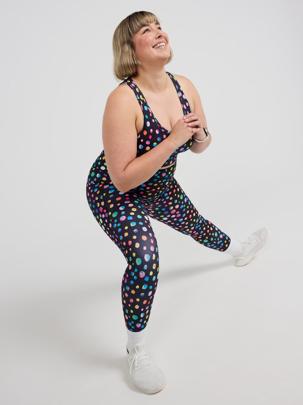 Night Polka Everyday Legging - 7/8 length - High waisted gym leggings with pockets squat proof activewear