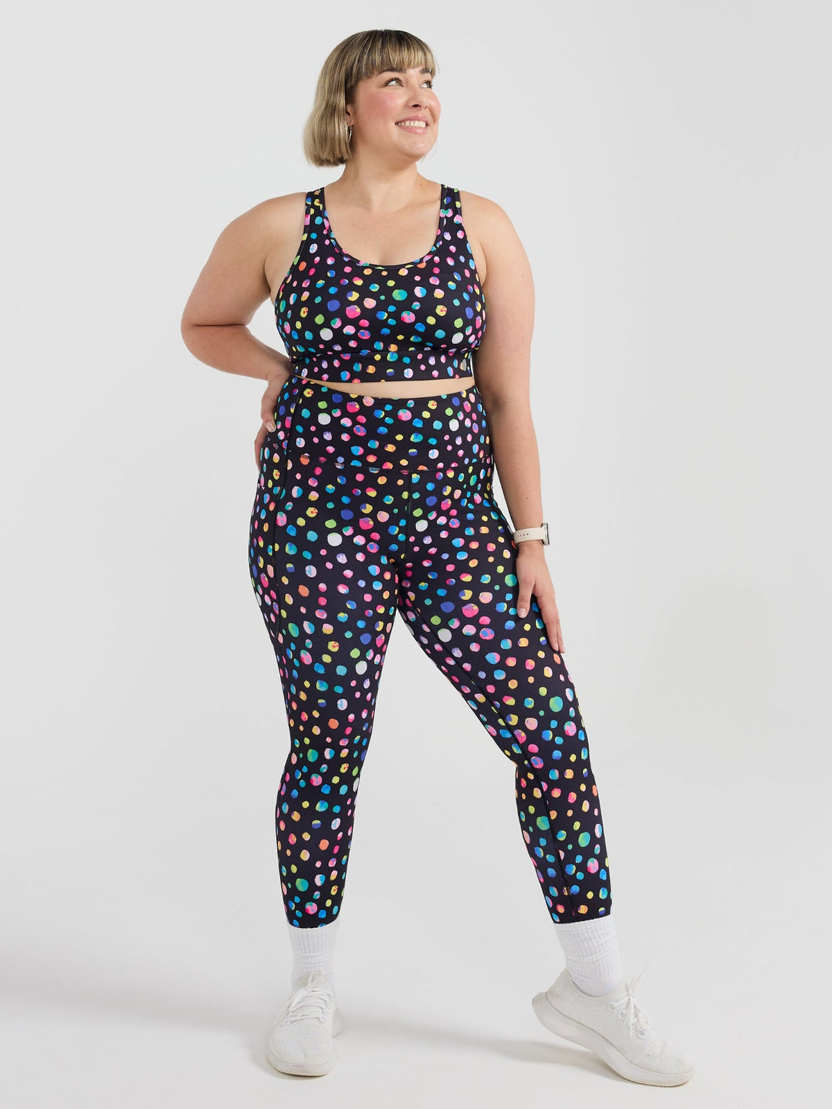 Night Polka Everyday Legging - 7/8 length -Colourful plus size high waisted leggings with pockets