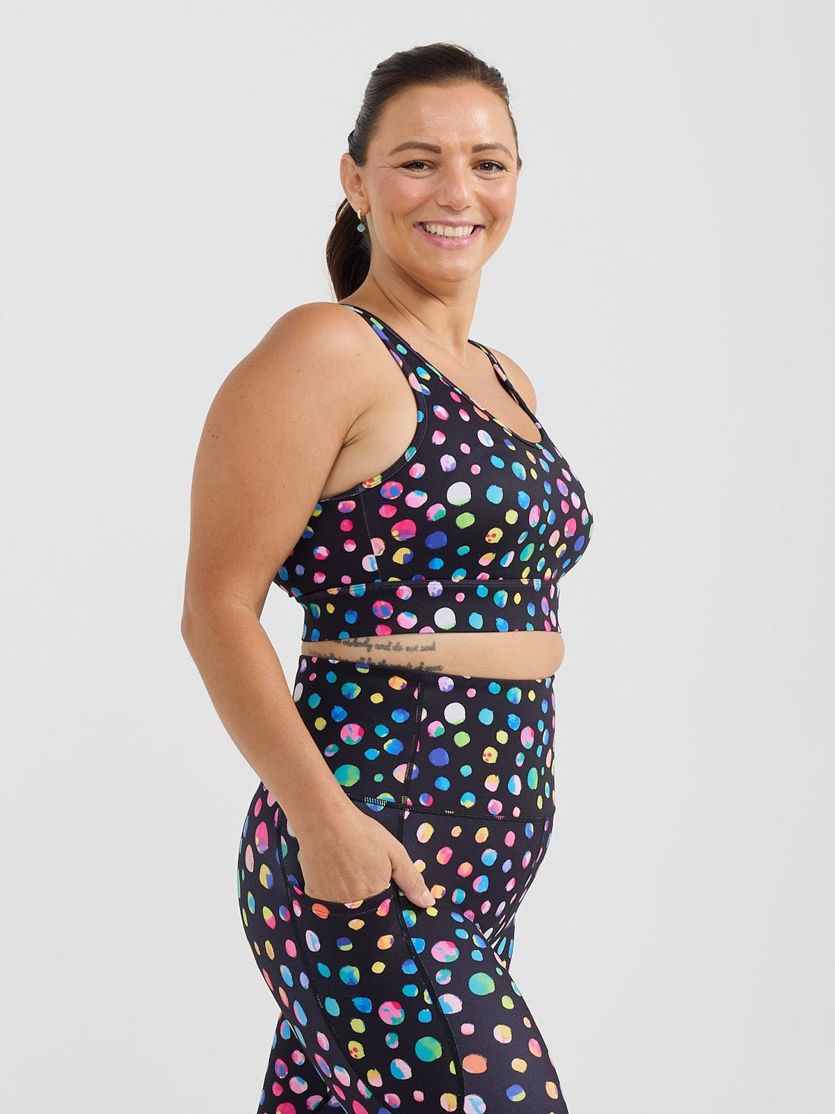 Night Polka Liberty Hookback Crop - Deep side pockets