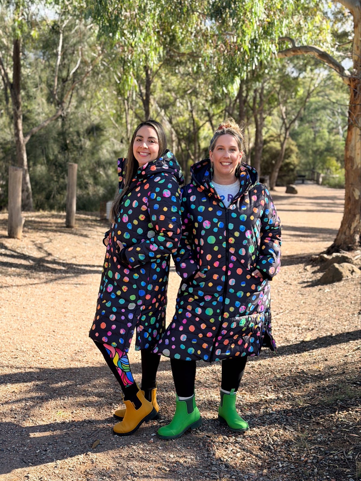 Night Polka Longline Hooded Puffer Jacket - Longline puffer jacket with hood warm insulated winter coat