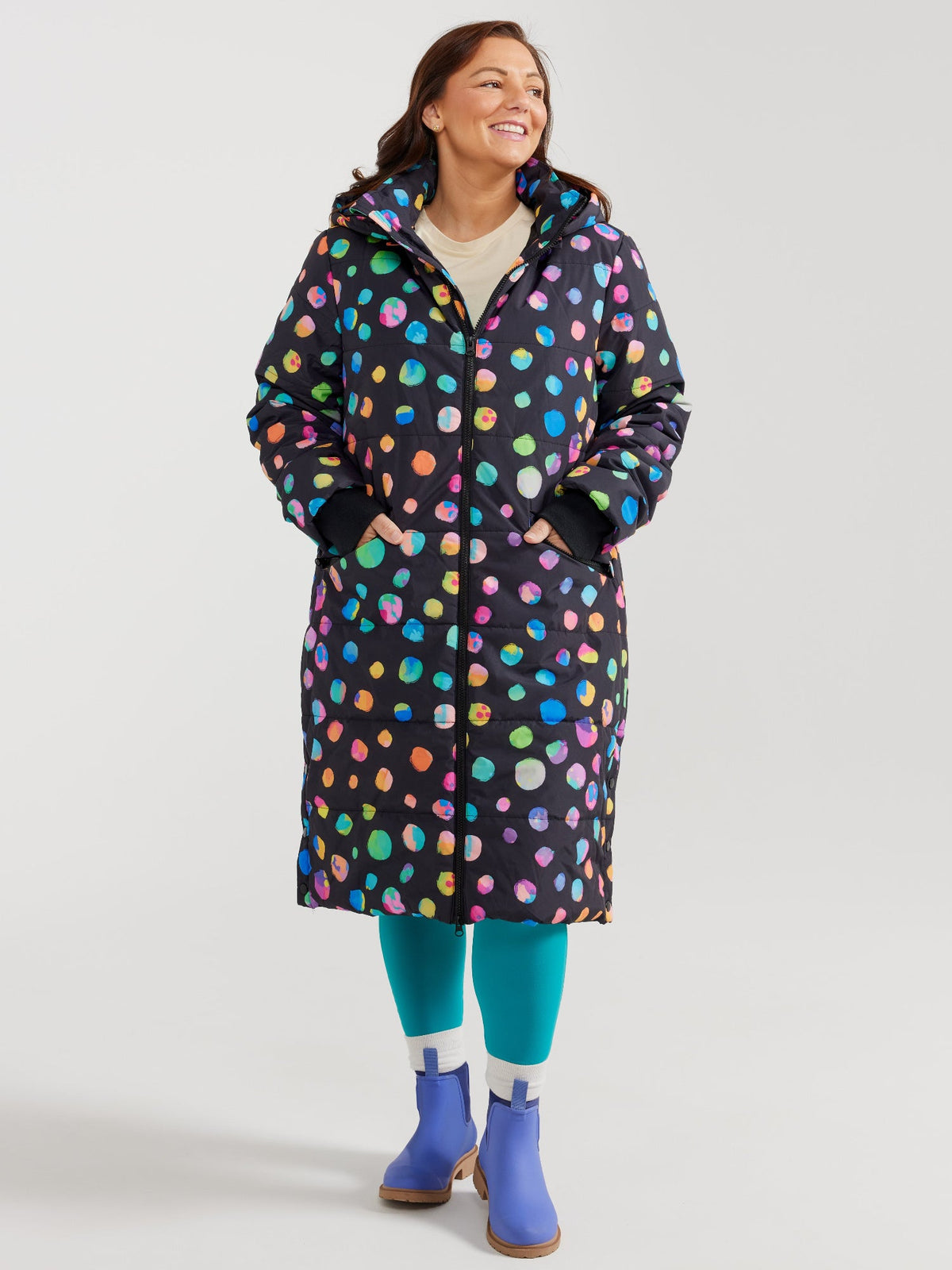 Night Polka Longline Hooded Puffer Jacket