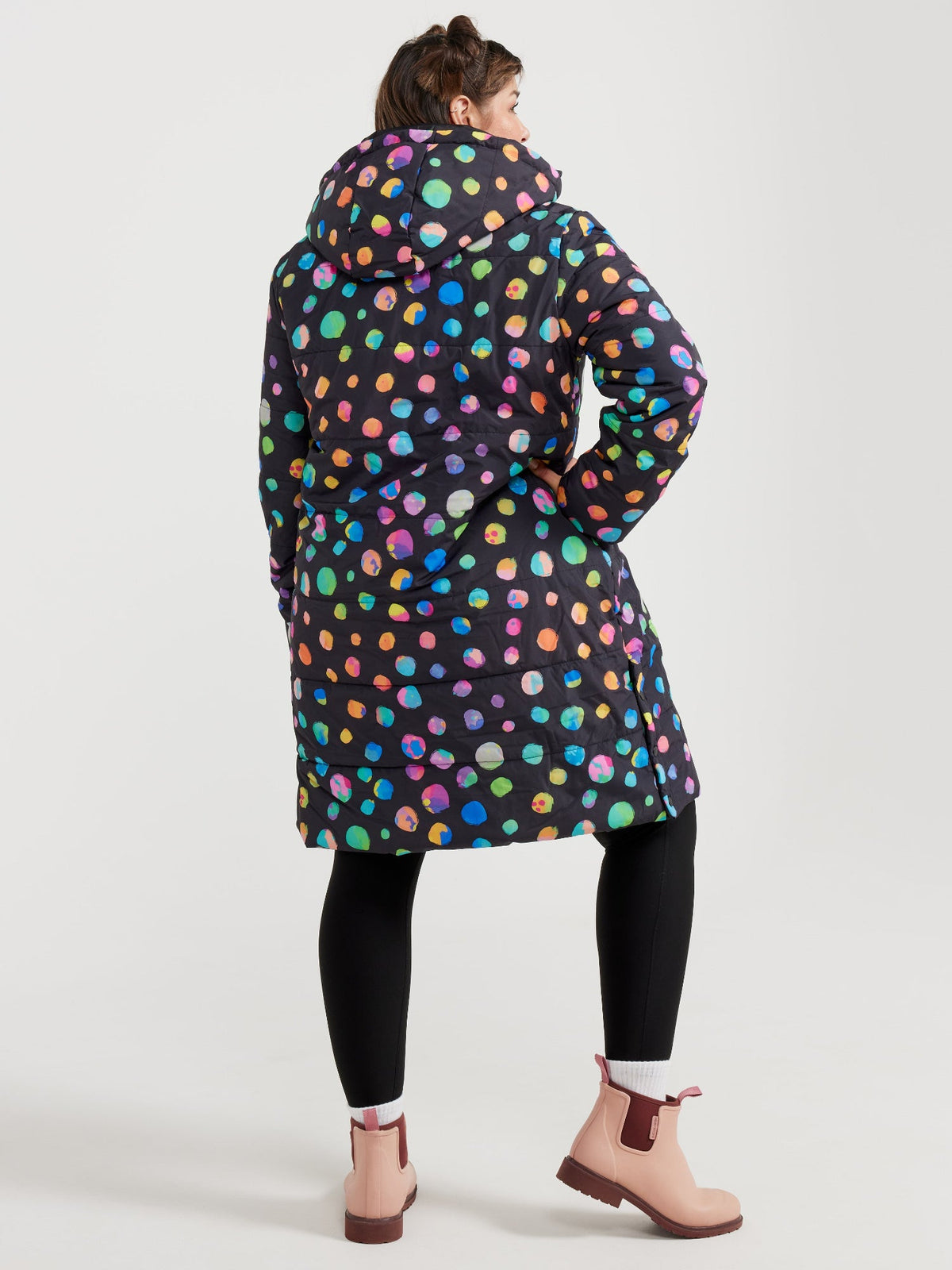 Night Polka Longline Hooded Puffer Jacket
