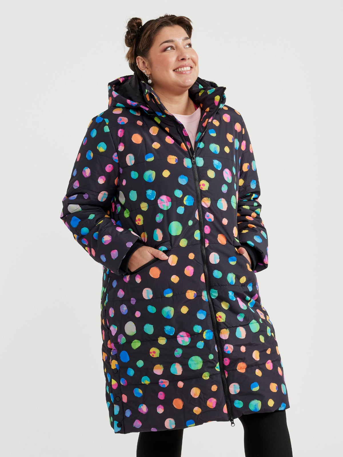 Night Polka Longline Hooded Puffer Jacket