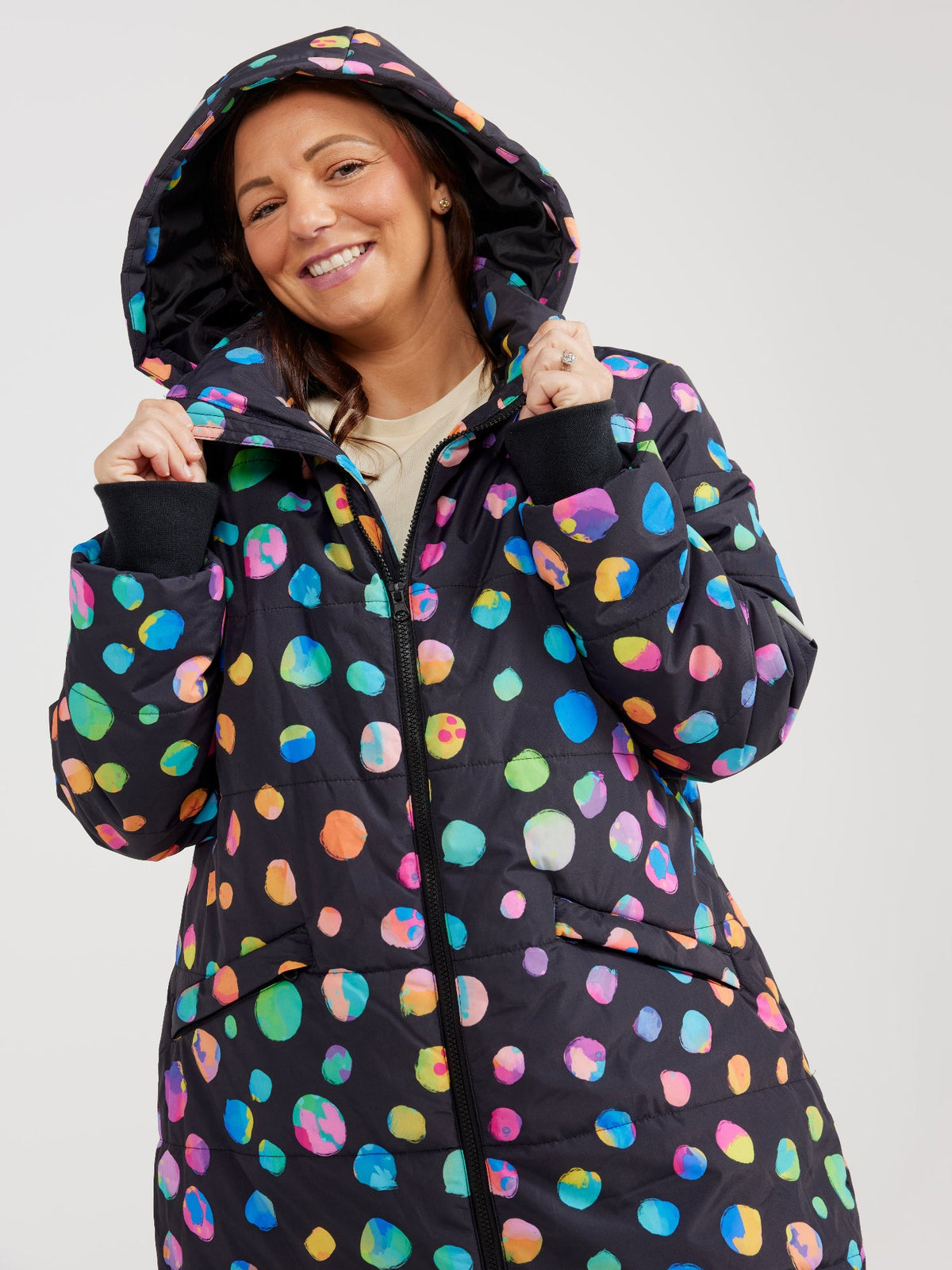 Night Polka Longline Hooded Puffer Jacket