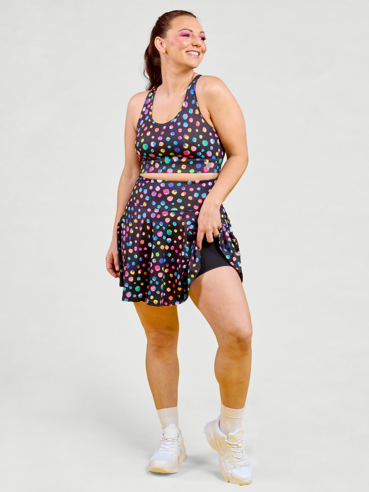 Night Polka Skort - extra high waisted, worn by Jaime