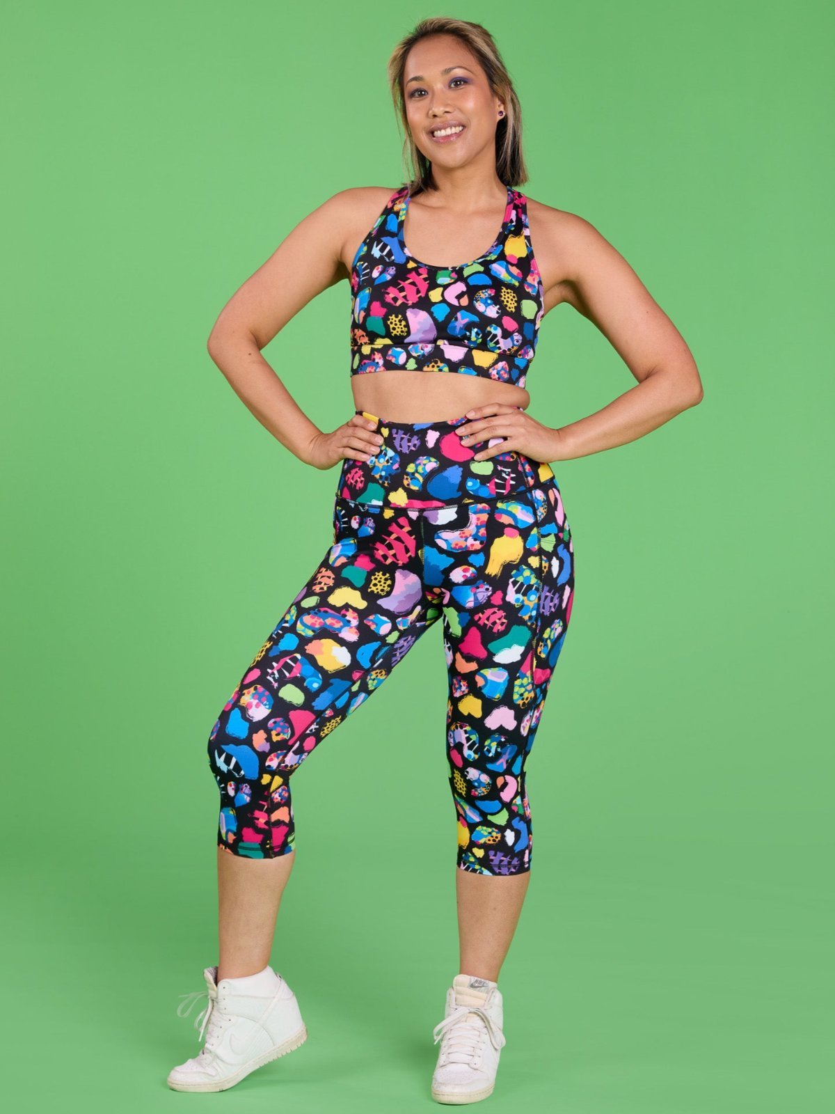 Patchwork Leopard Everyday Cropped Legging - 3/4 length - colourful cropped leggings with pockets