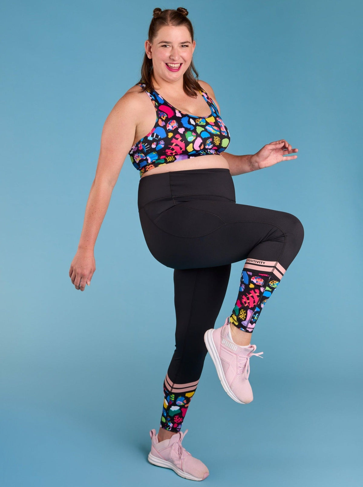 Patchwork Leopard Sprinkle Positivity Legging - Full Length - full length black leggings plus size