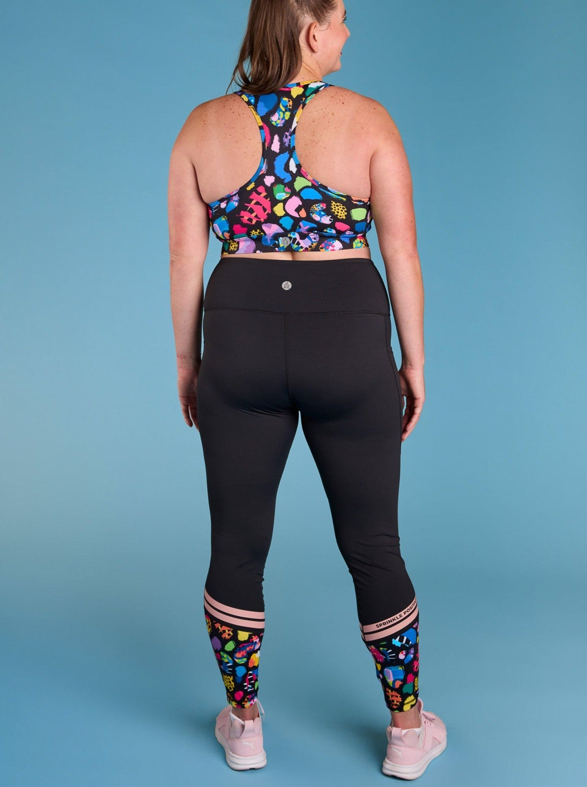 Patchwork Leopard Sprinkle Positivity Legging - Full Length - squat proof black leggings tall women