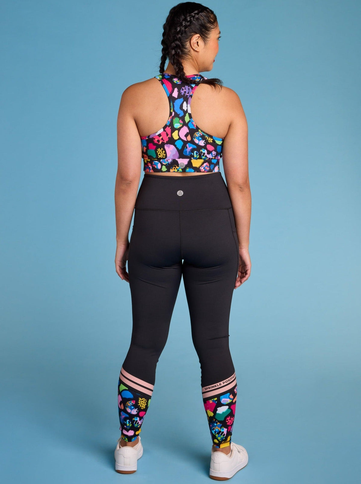 Patchwork Leopard Sprinkle Positivity Legging - Full Length - no roll down gym leggings