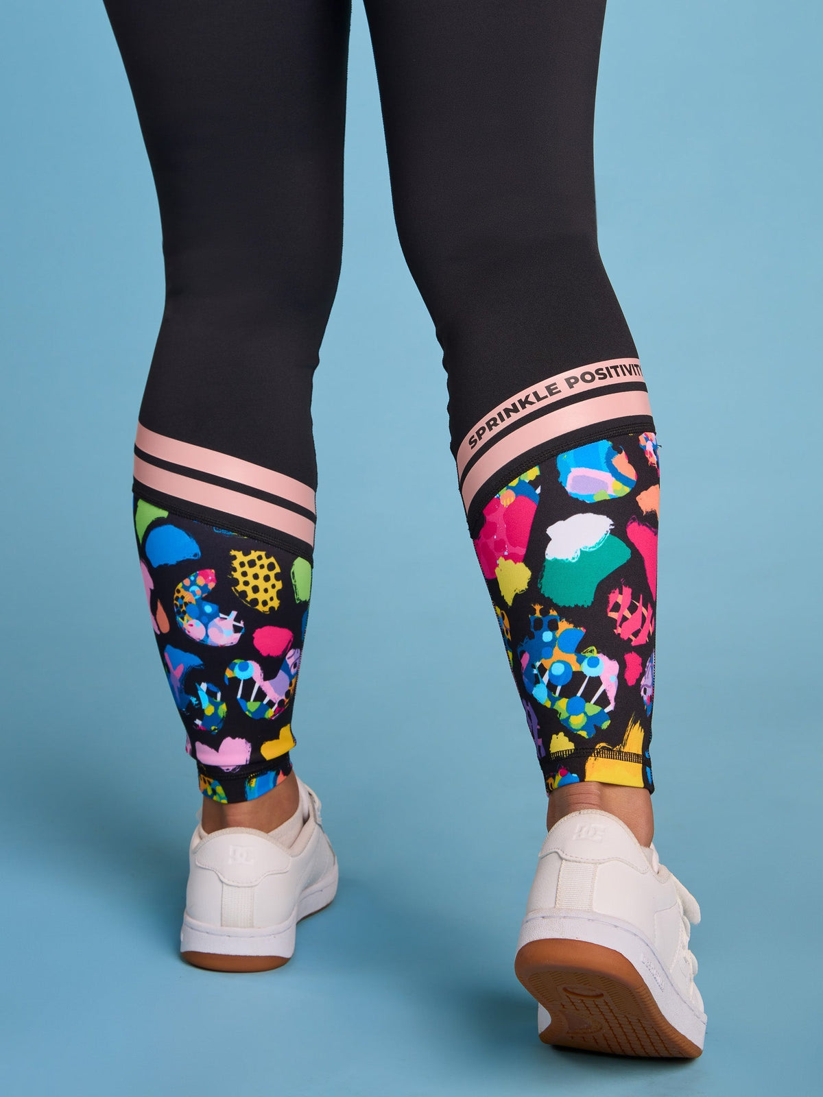 Patchwork Leopard Sprinkle Positivity Legging - Full Length - black leggings with ankle detail