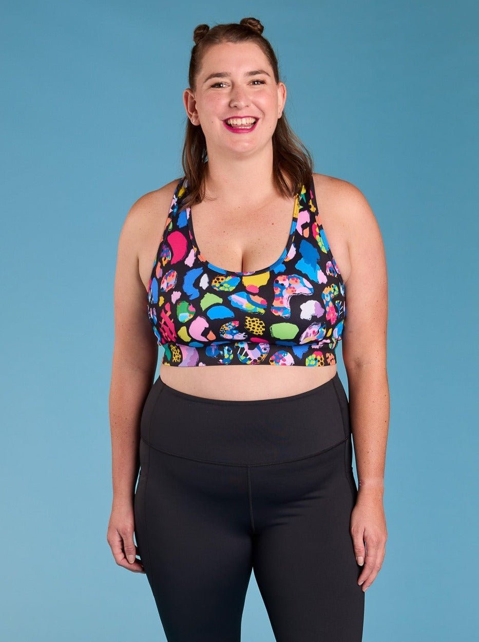 Patchwork Leopard Ultimate Racerback Crop - Sports bra non removable pads plus size