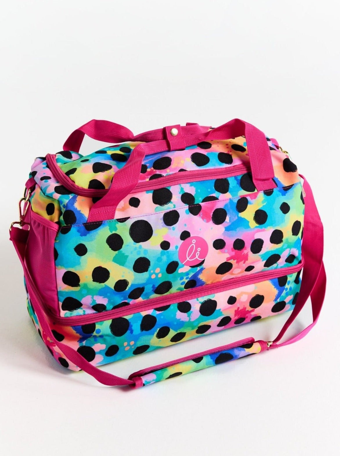 Polka Party Gym Bag - gym bag with shoe compartment and multiple pockets