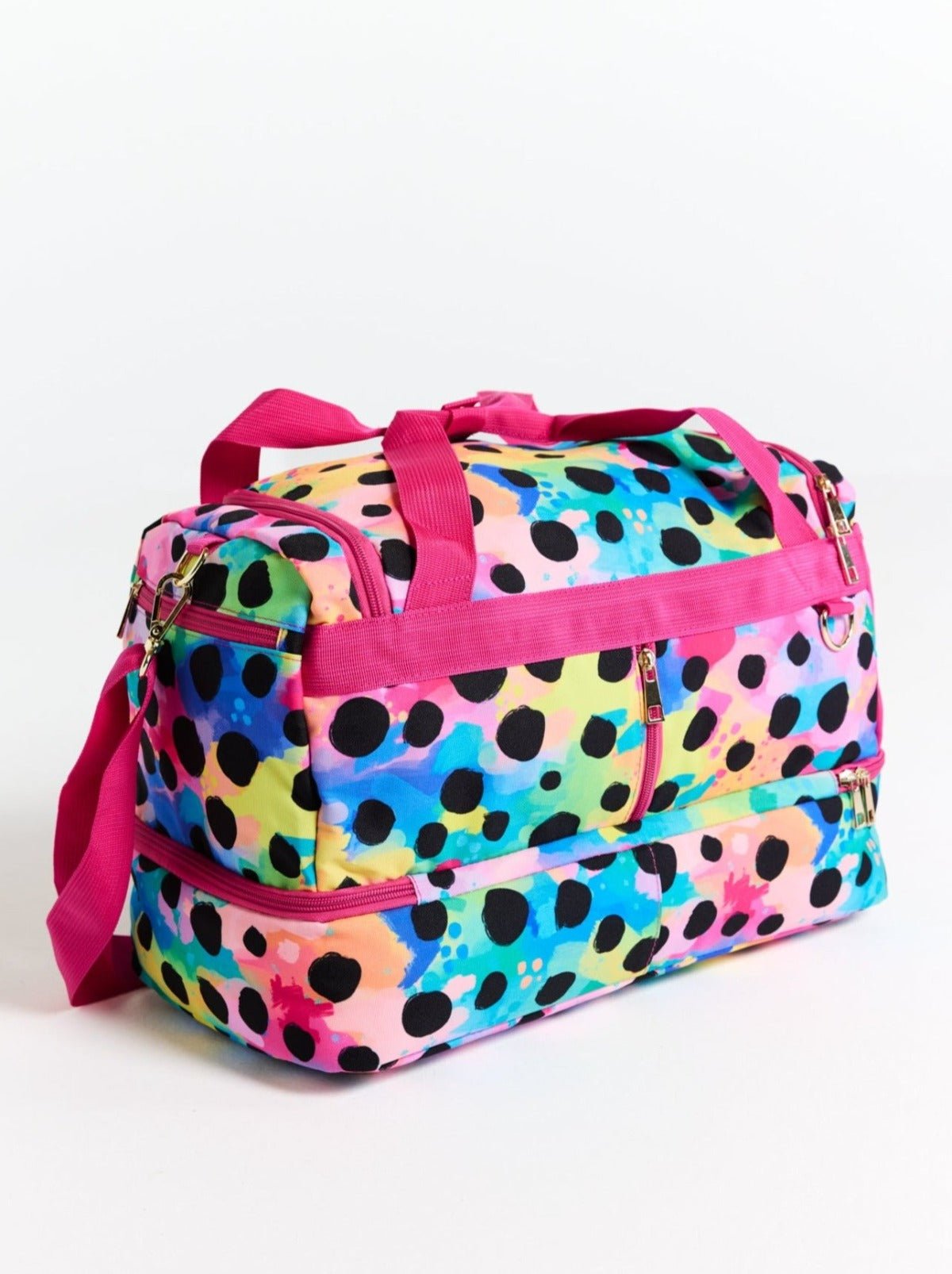 Polka Party Gym Bag - carry on bag with multiple pockets in Kasey Rainbow print