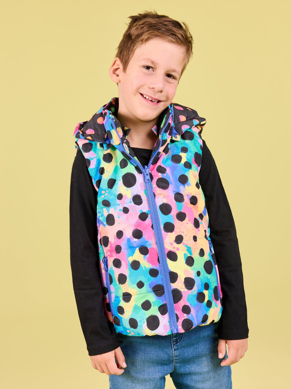 Polka Party Reversible Hooded Puffer Vest - Kids -  children boys reversible colourful waterproof