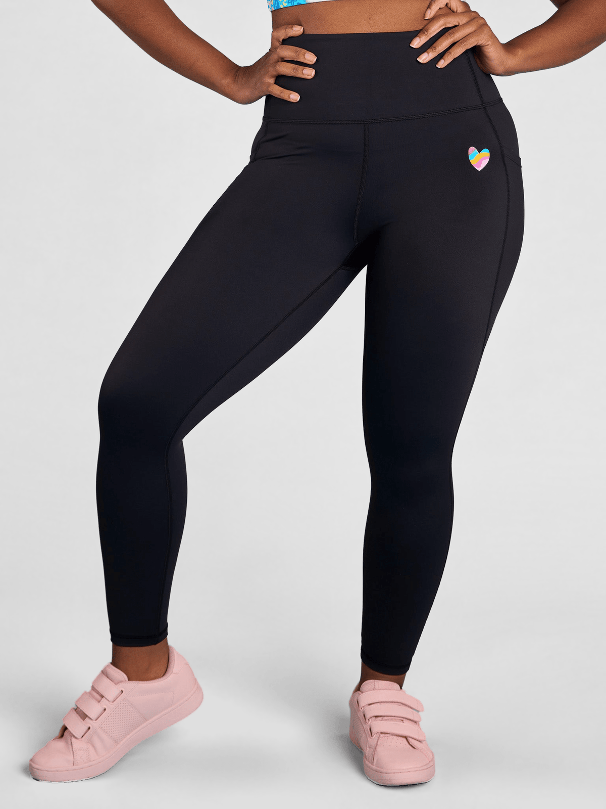 Rainbow at Heart Everyday Black Legging - 7/8 length - extra high waisted squat proof leggings, worn by Vanessa