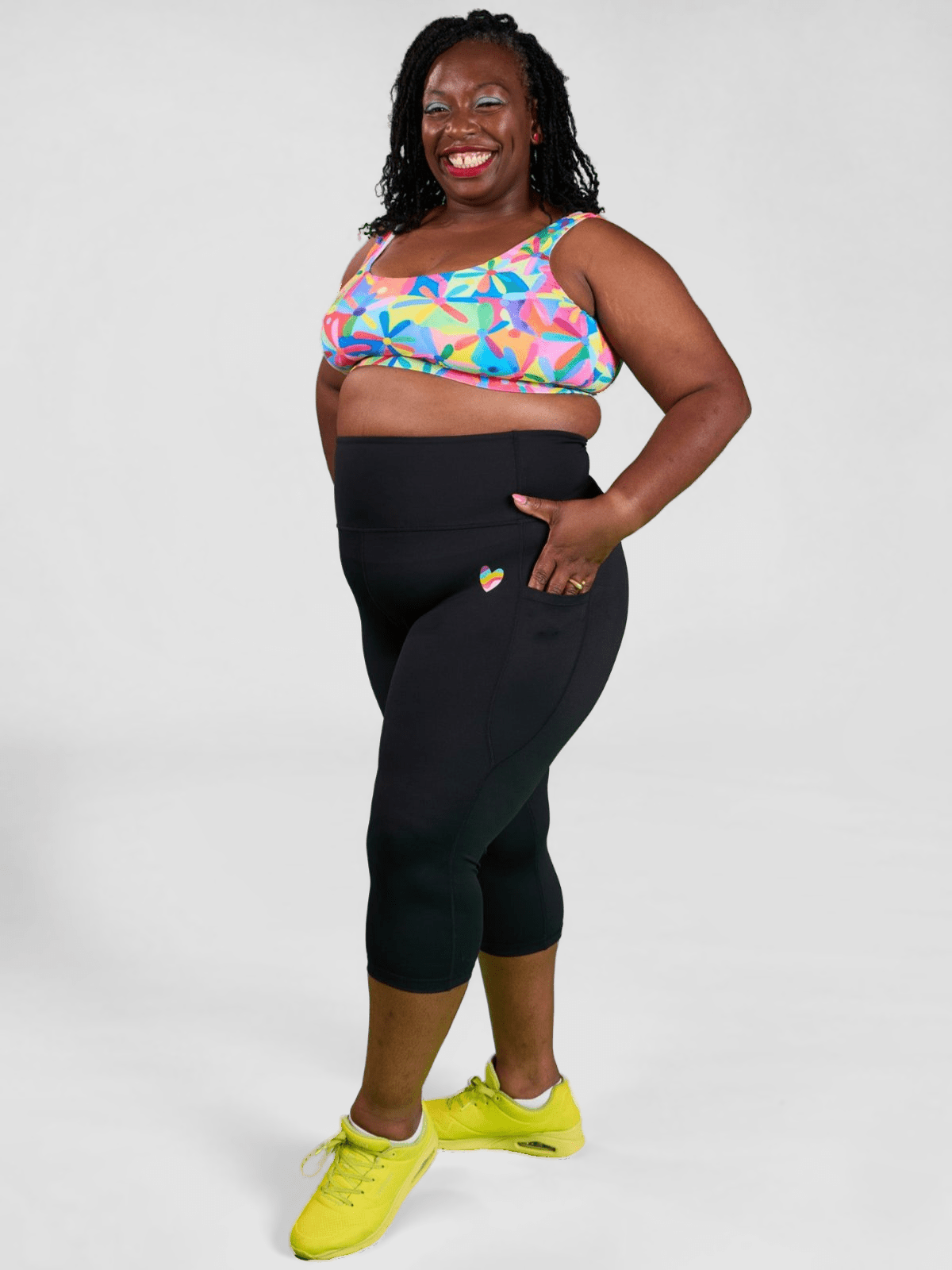 Rainbow at Heart Everyday Cropped Legging - 3/4 length - high waisted 3/4 capri leggings plus size, worn by Zee