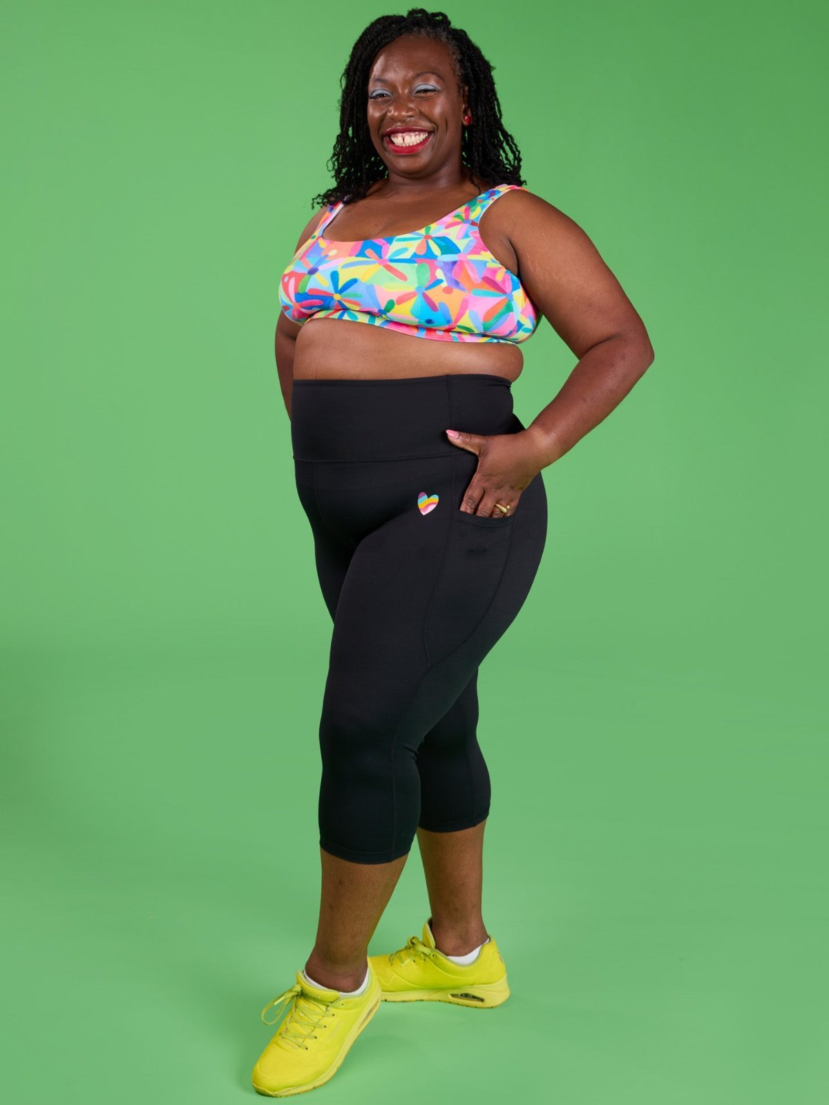 Rainbow at Heart Everyday Cropped Legging - 3/4 length - high waisted black cropped leggings with pockets