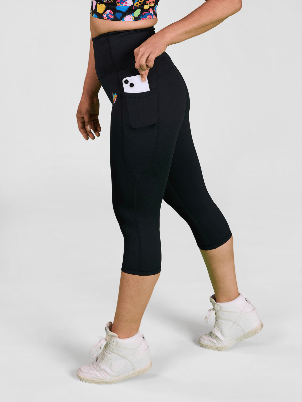 Rainbow at Heart Everyday Cropped Legging - 3/4 length - high waisted pocket leggings for petite women, worn by Raquel