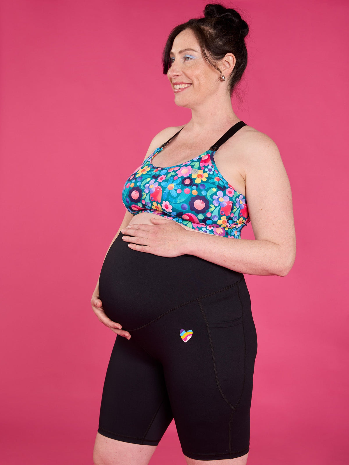 Rainbow at Heart Maternity Bike Shorts - compression  black maternity bike shorts