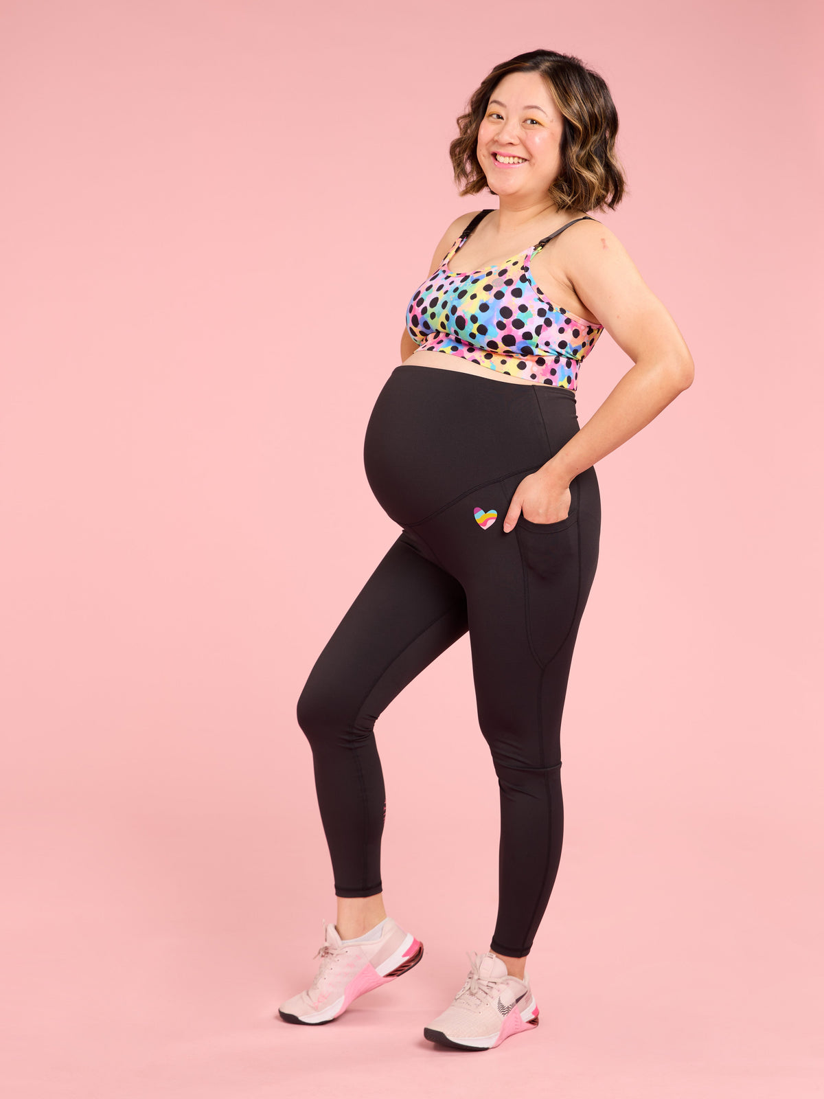 Rainbow at Heart Maternity Black Legging - 7/8 length - black maternity leggings with pockets