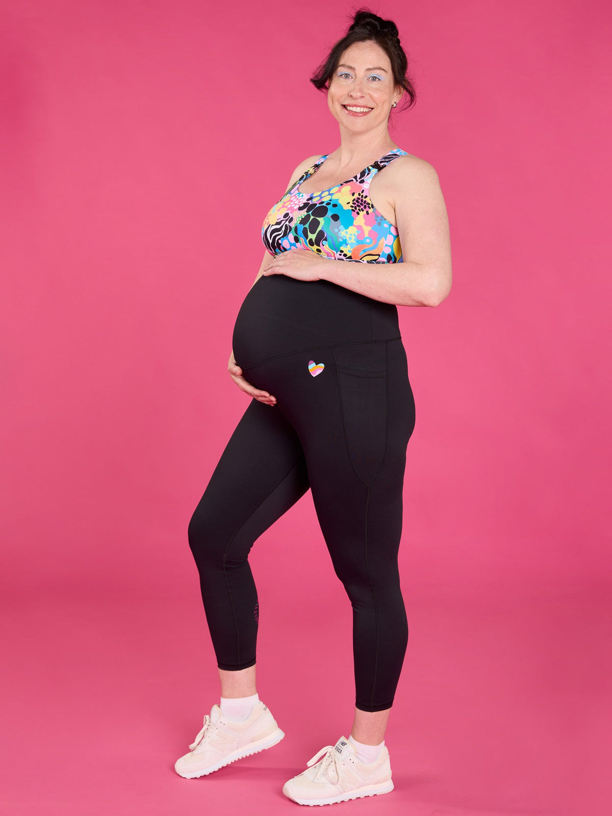 Rainbow at Heart Maternity Black Legging - 7/8 length - over the bump pregnancy tights