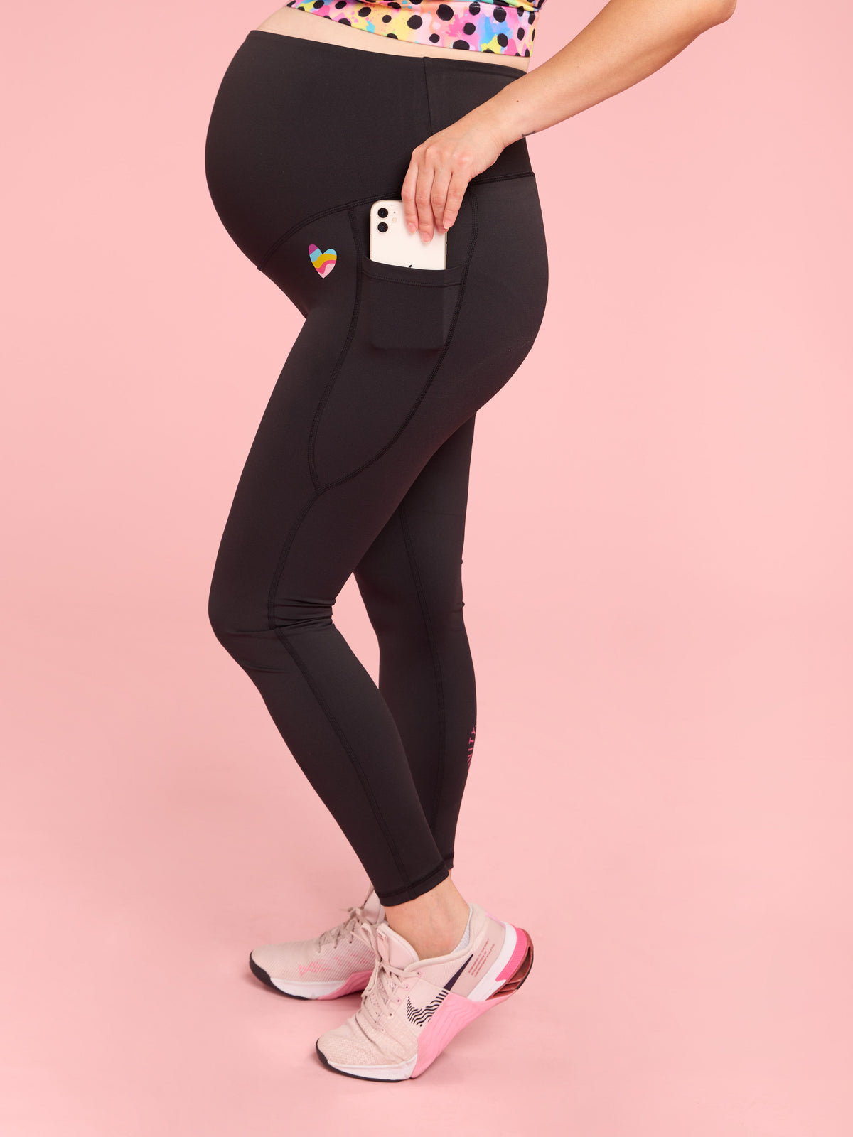 Rainbow at Heart Maternity Black Legging - 7/8 length - black maternity leggings with pockets