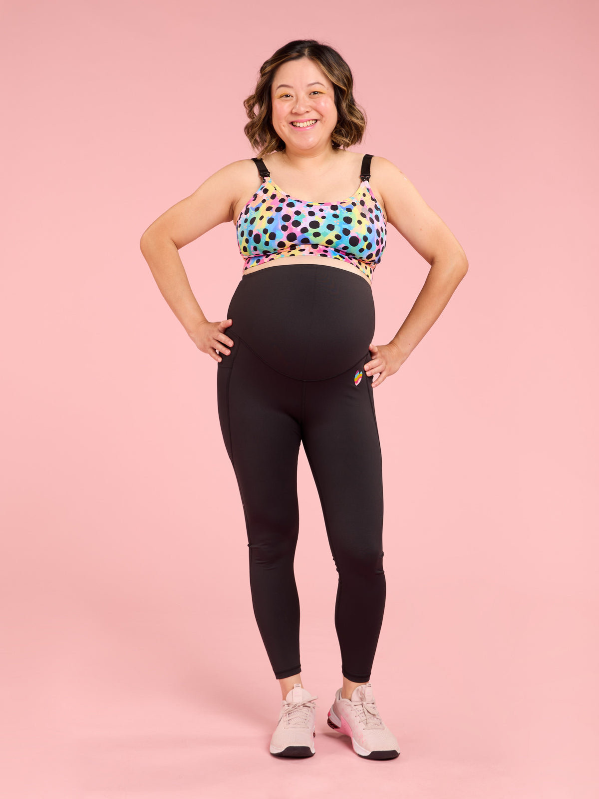 Rainbow at Heart Maternity Black Legging - 7/8 length - over the bump maternity activewear leggings