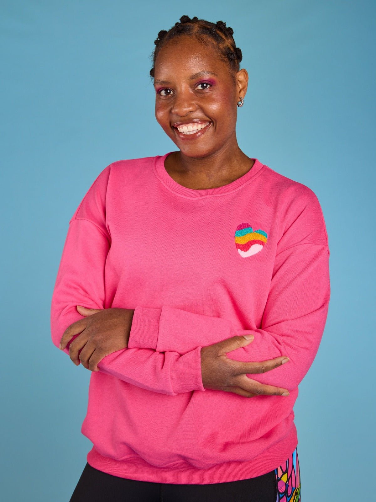 Rainbow at Heart Organic Cotton Sweatshirt - Dolly Pink - bright pink organic cotton jumper
