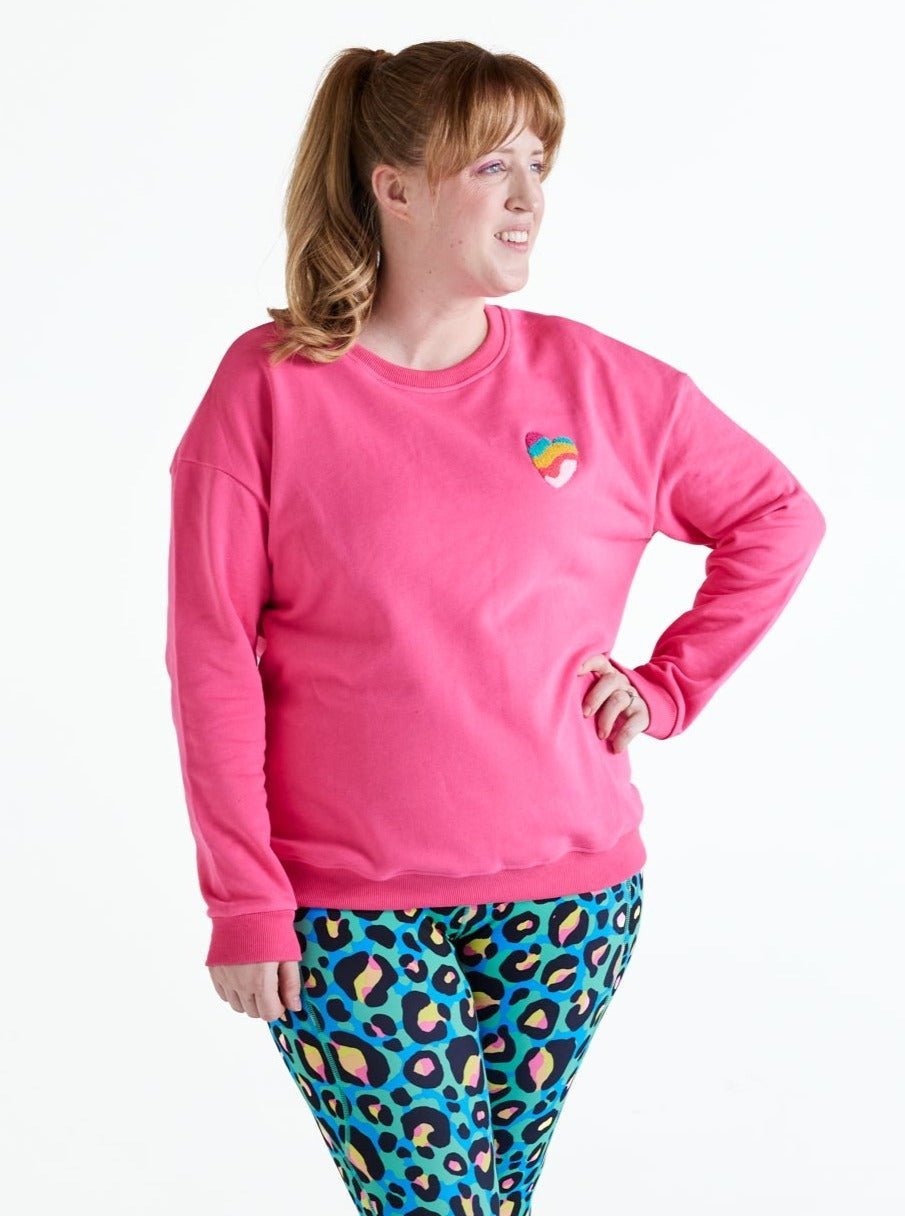 Rainbow at Heart Organic Cotton Sweatshirt - Dolly Pink