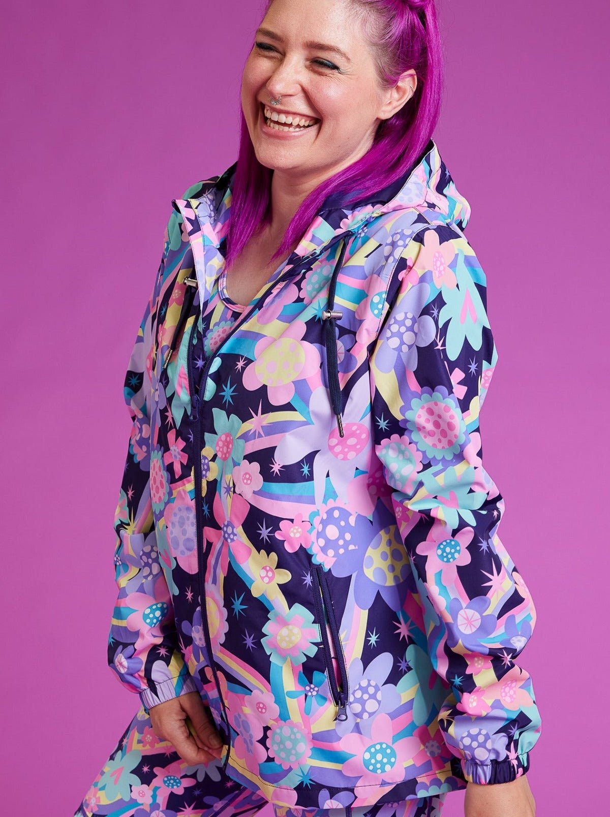 Rainbow Bouquet Raincoat - Adults - women&#39;s lightweight waterproof jacket with hood