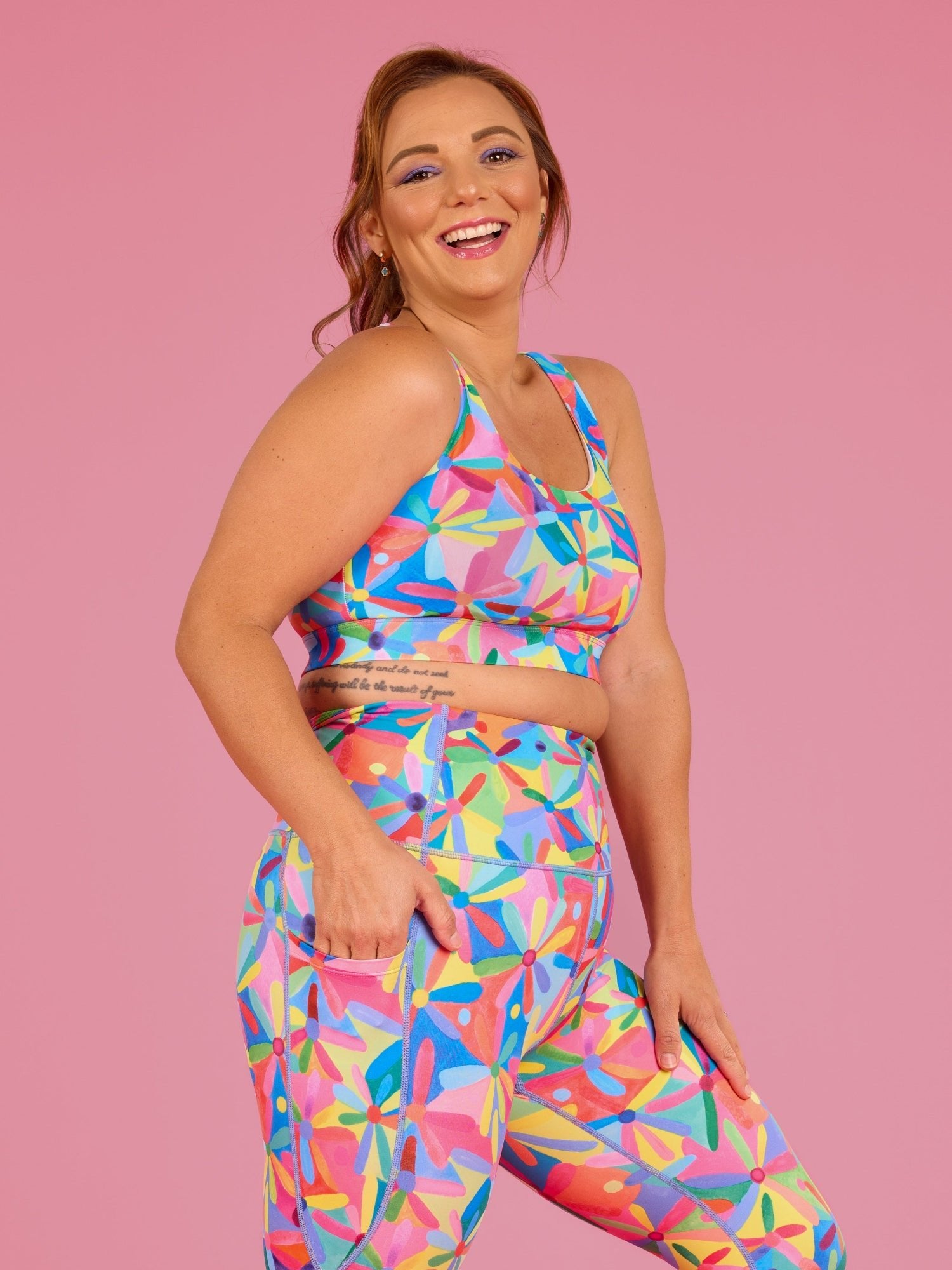 Rainbow Daisies Active Swim Crop- Supportive swim crop colourful swimwear