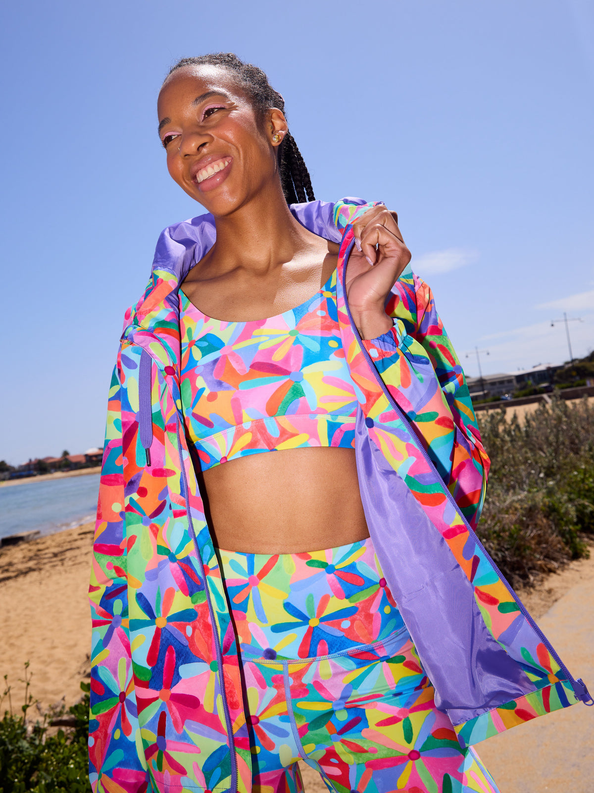 Rainbow Daisies Active Swim Crop