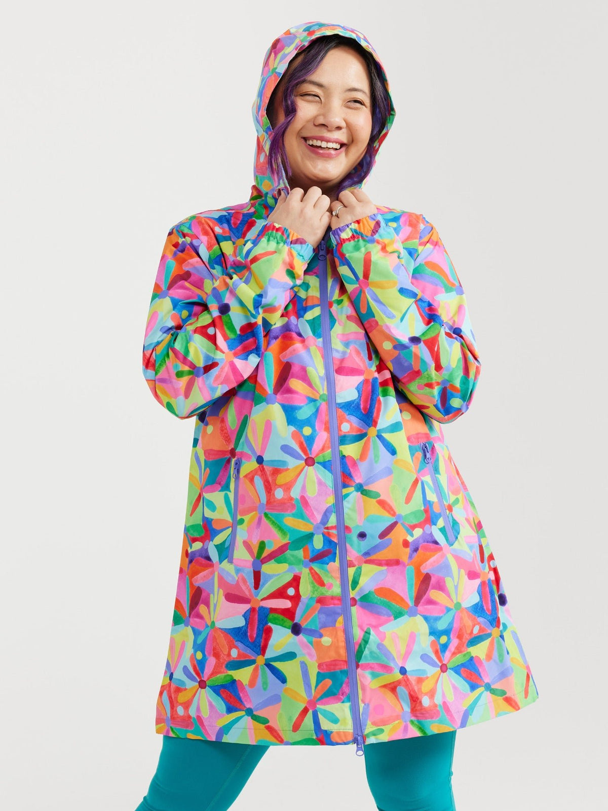 Rainbow Daisies Longline Raincoat
