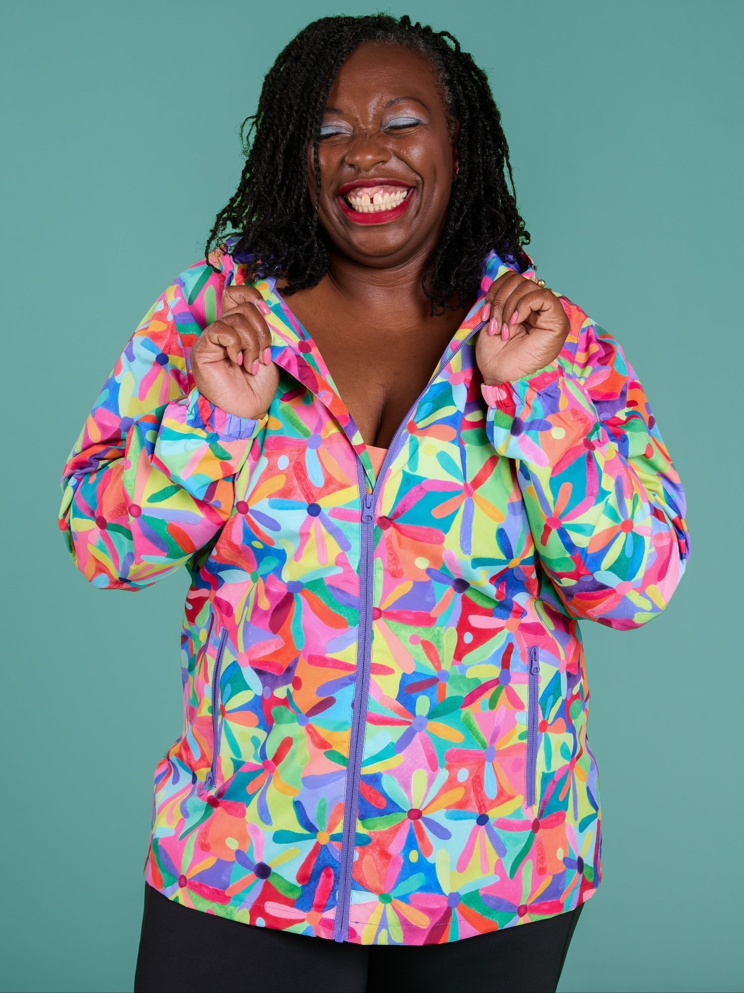 Rainbow Daisies Raincoat - Adults - rainbow waterproof raincoats plus size