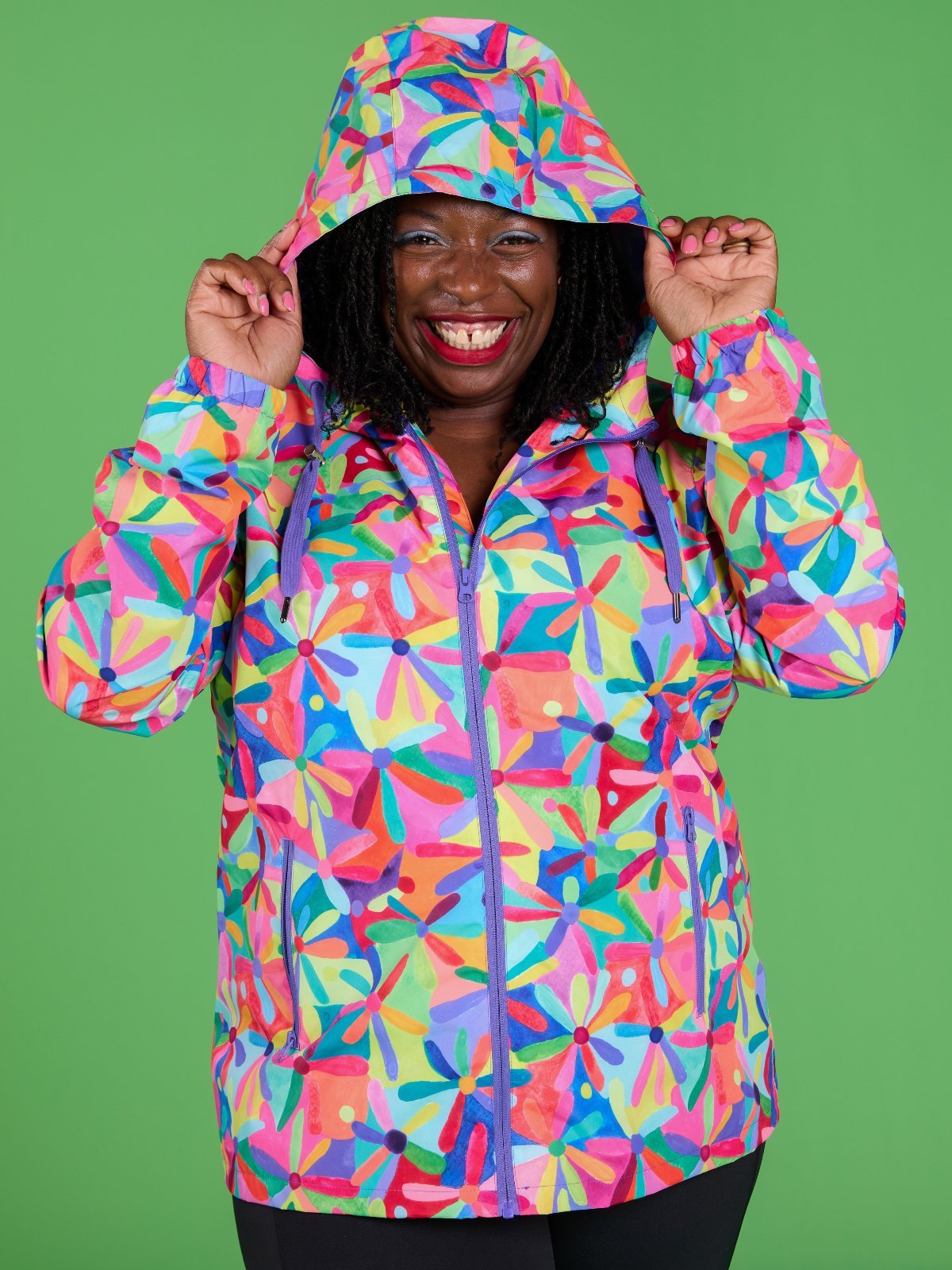 Rainbow Daisies Raincoat - Adults - waterproof jacket with hood