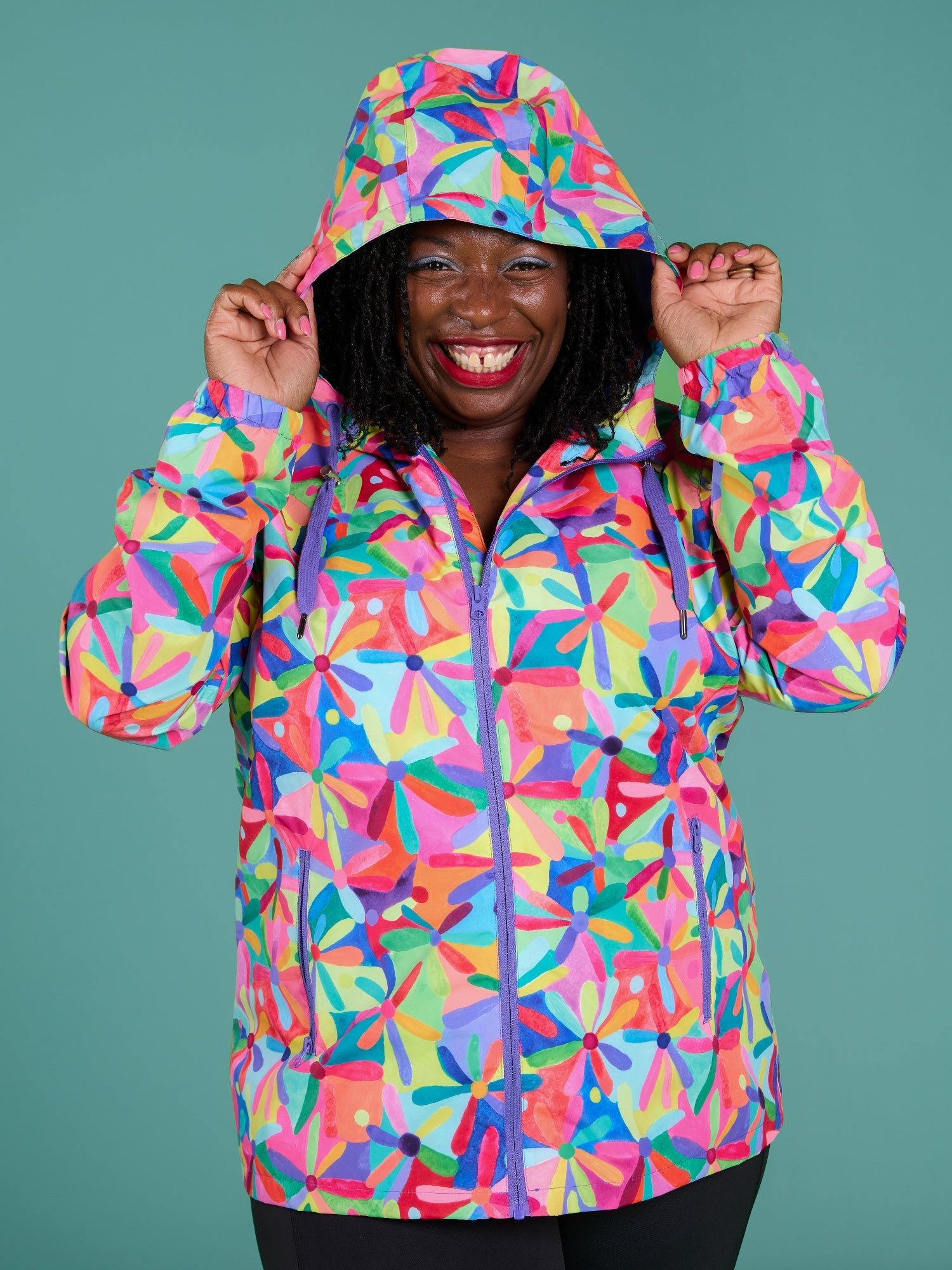 Rainbow Daisies Raincoat - Adults - rainbow waterproof raincoats plus size