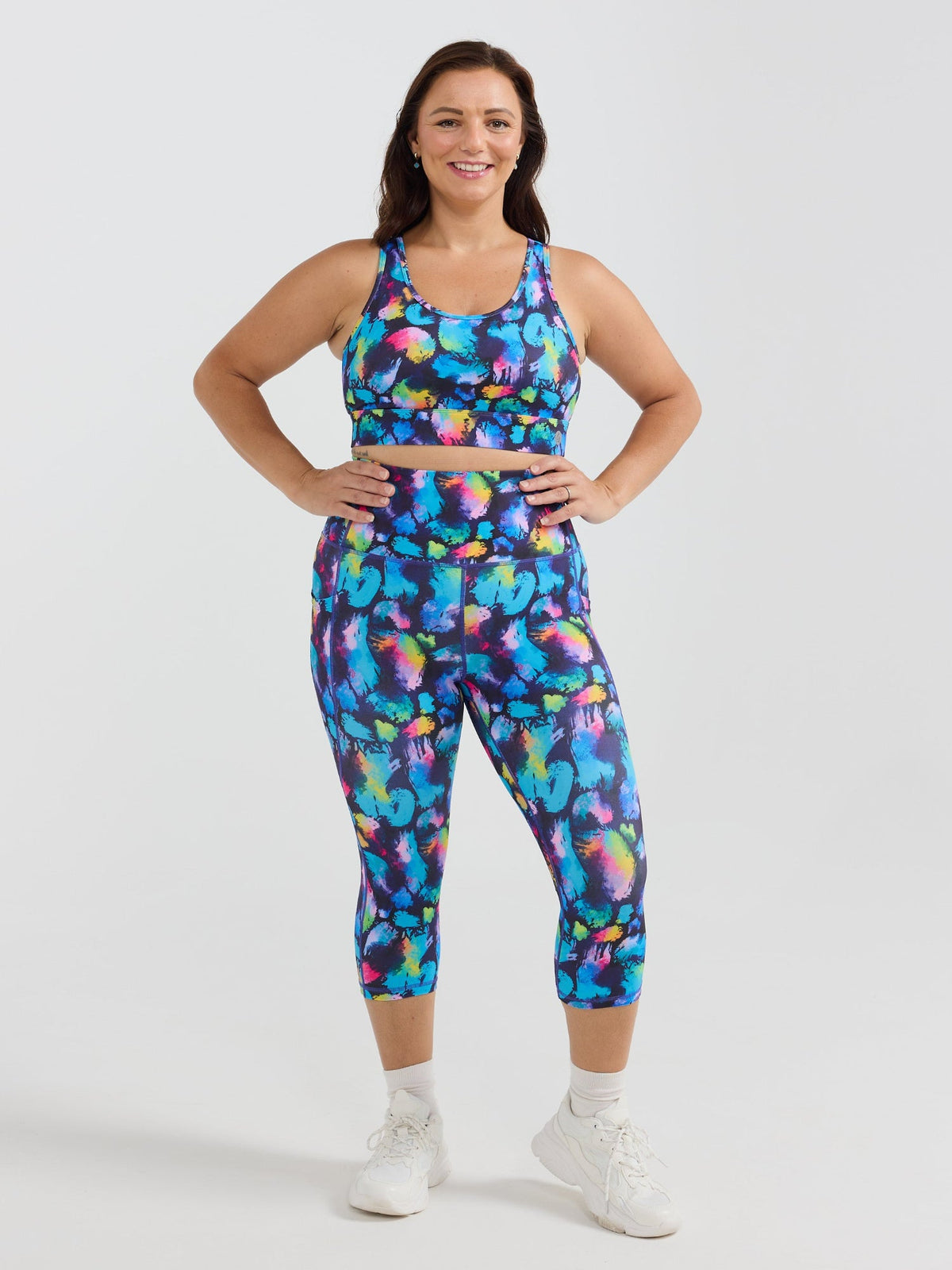 Rainbow Splatter Everyday Cropped Legging - 3/4 length - high waisted colourful pocket leggings
