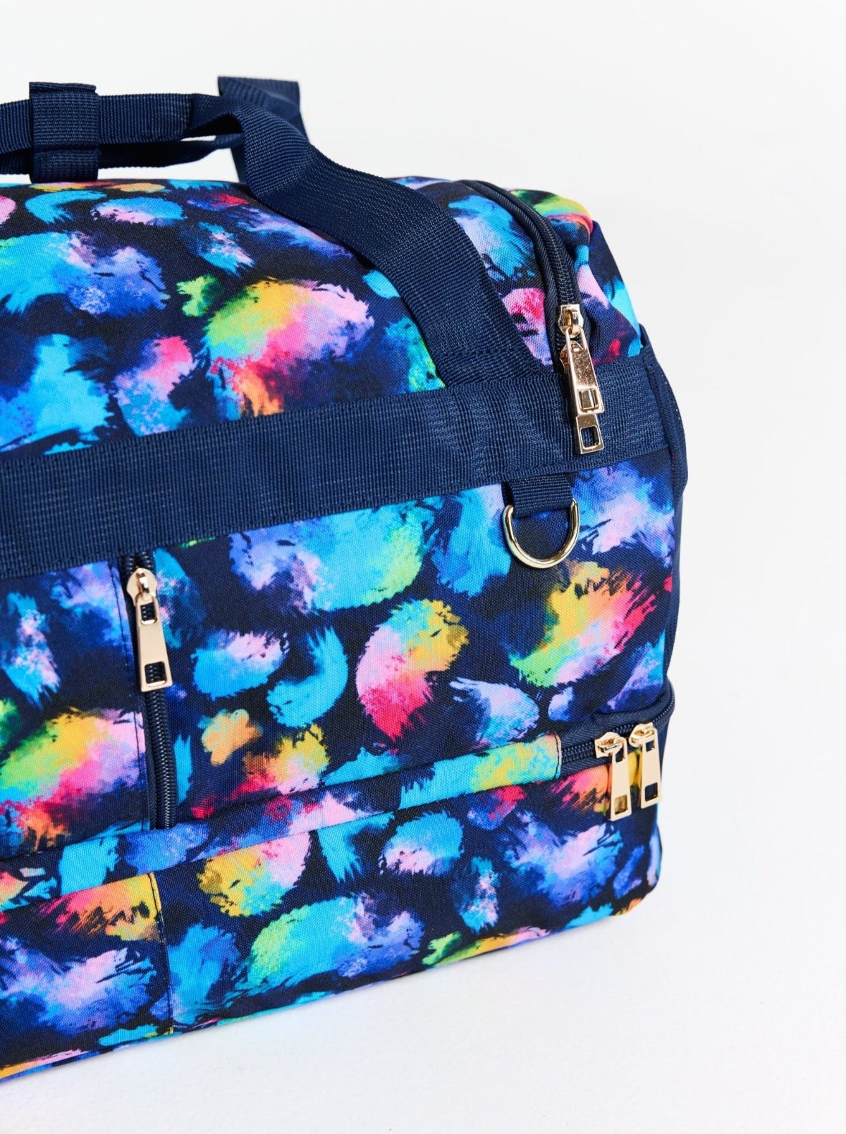 Rainbow Splatter Gym Bag - carry on bag with secret pocket