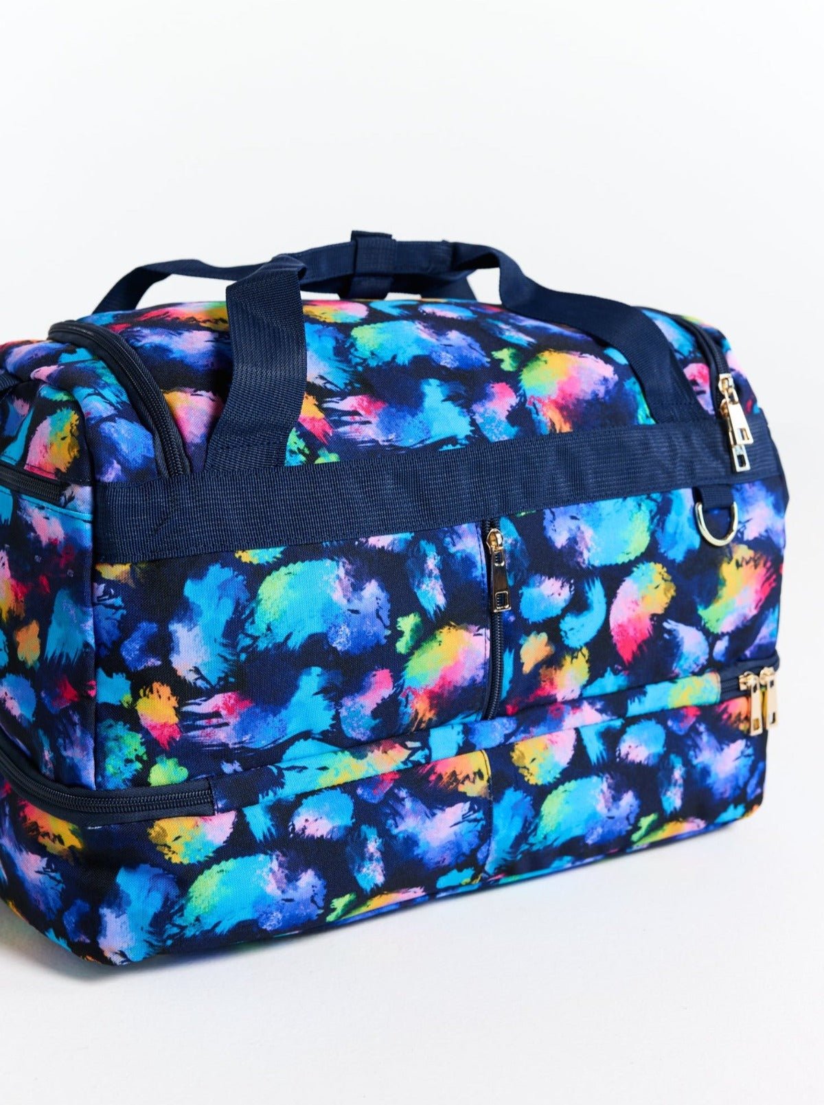 Rainbow Splatter Gym Bag - gym bag with shoe compartment and multiple pockets