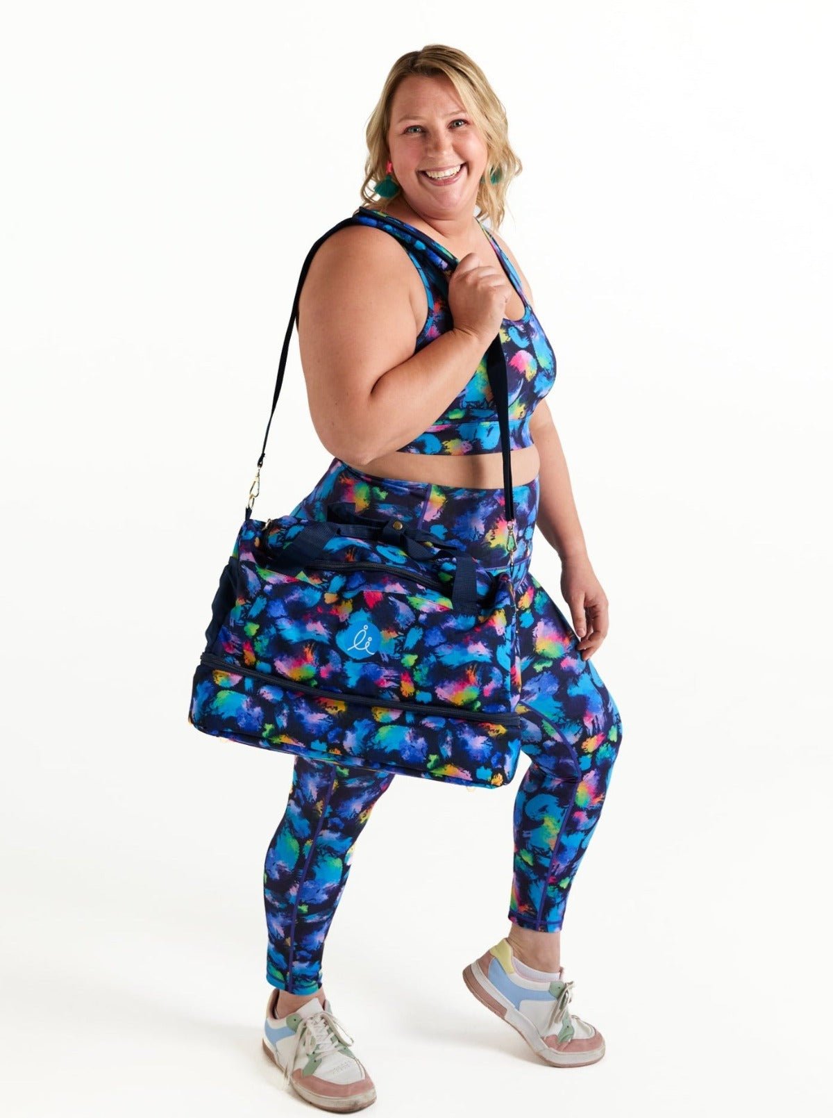 Rainbow Splatter Gym Bag - gym bag with waterproof compartment