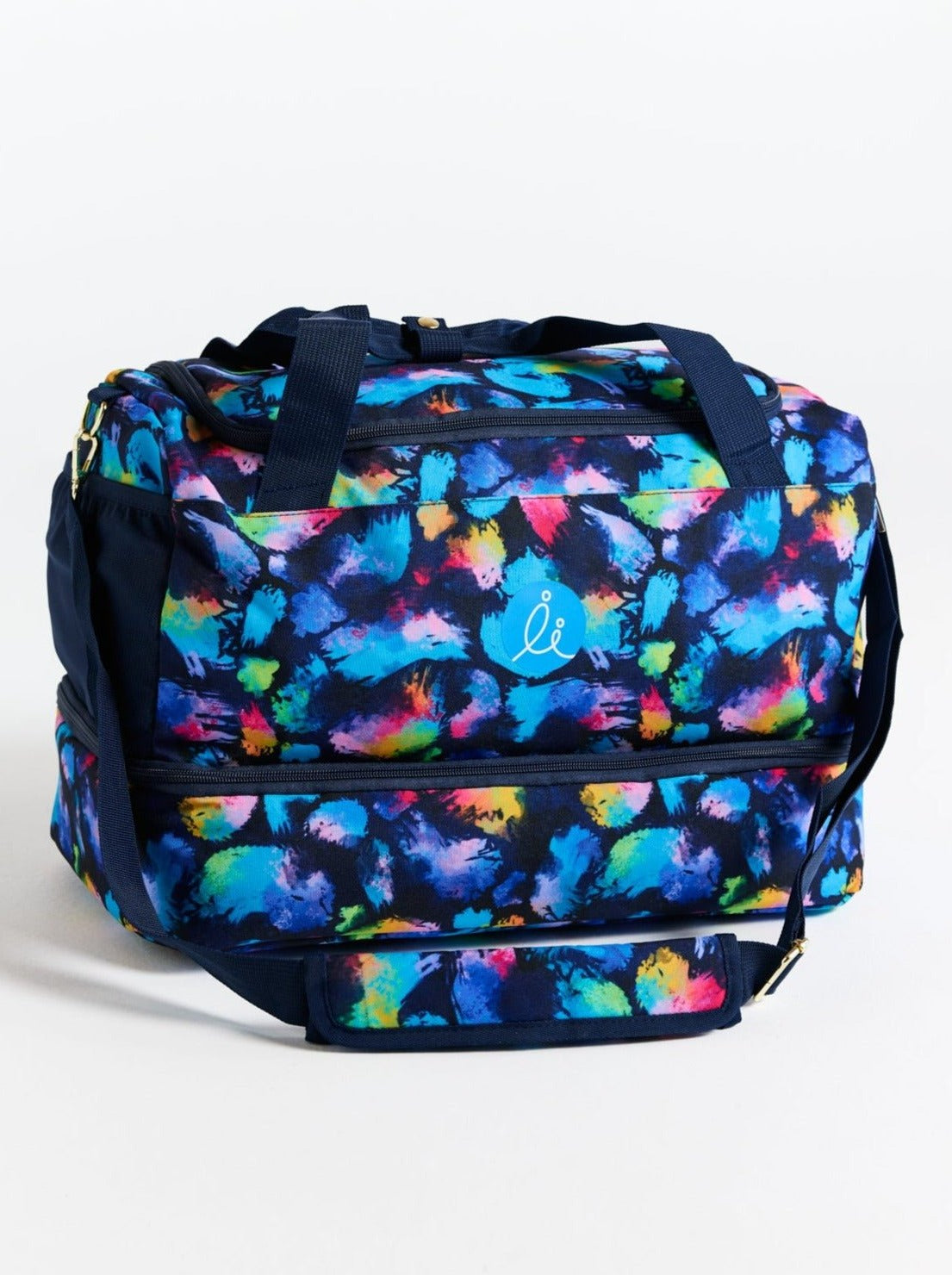 Rainbow Splatter Gym Bag - gym bag with shoe compartment and multiple pockets